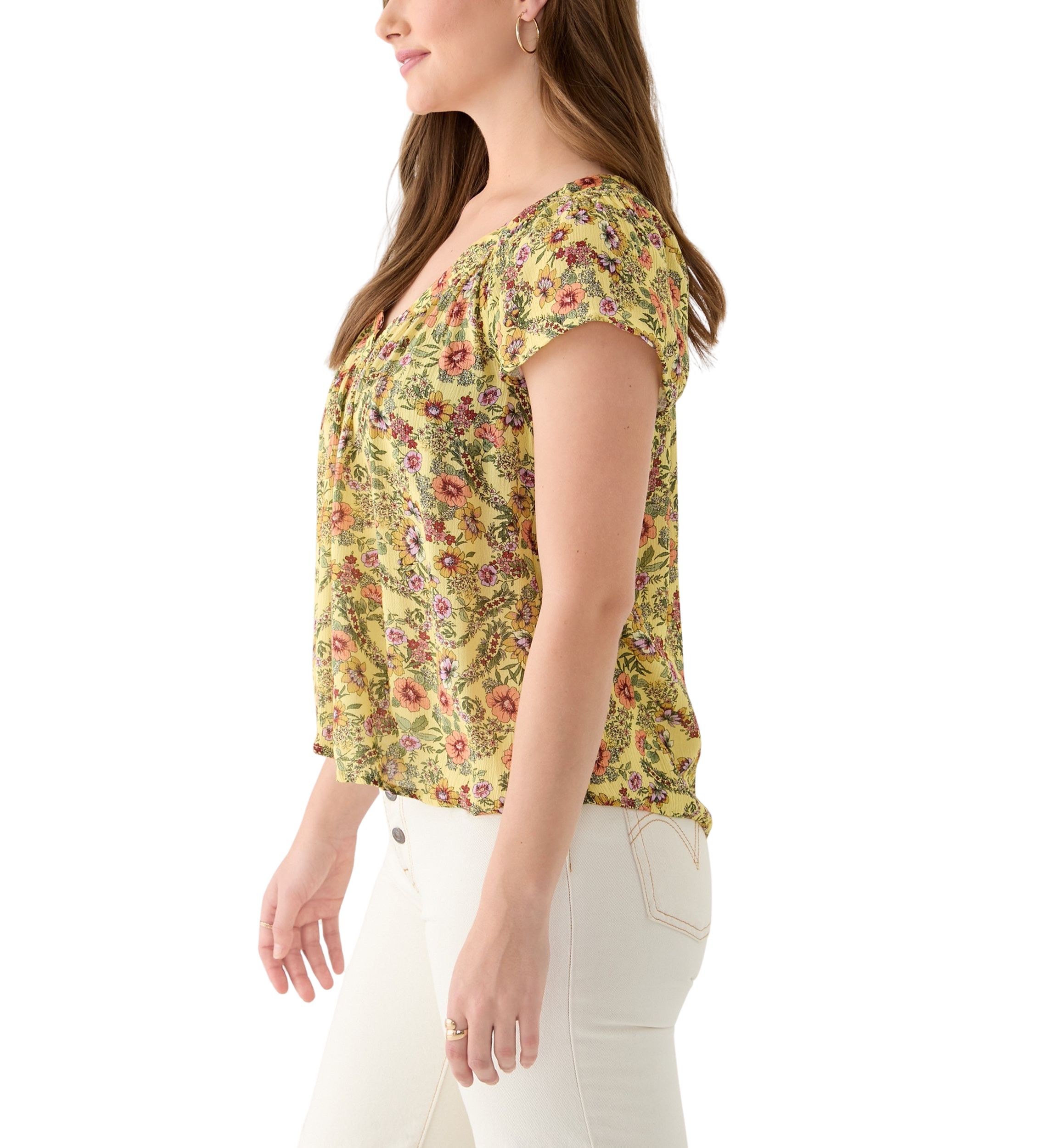 Womens Printed Flutter Sleeve Blouse