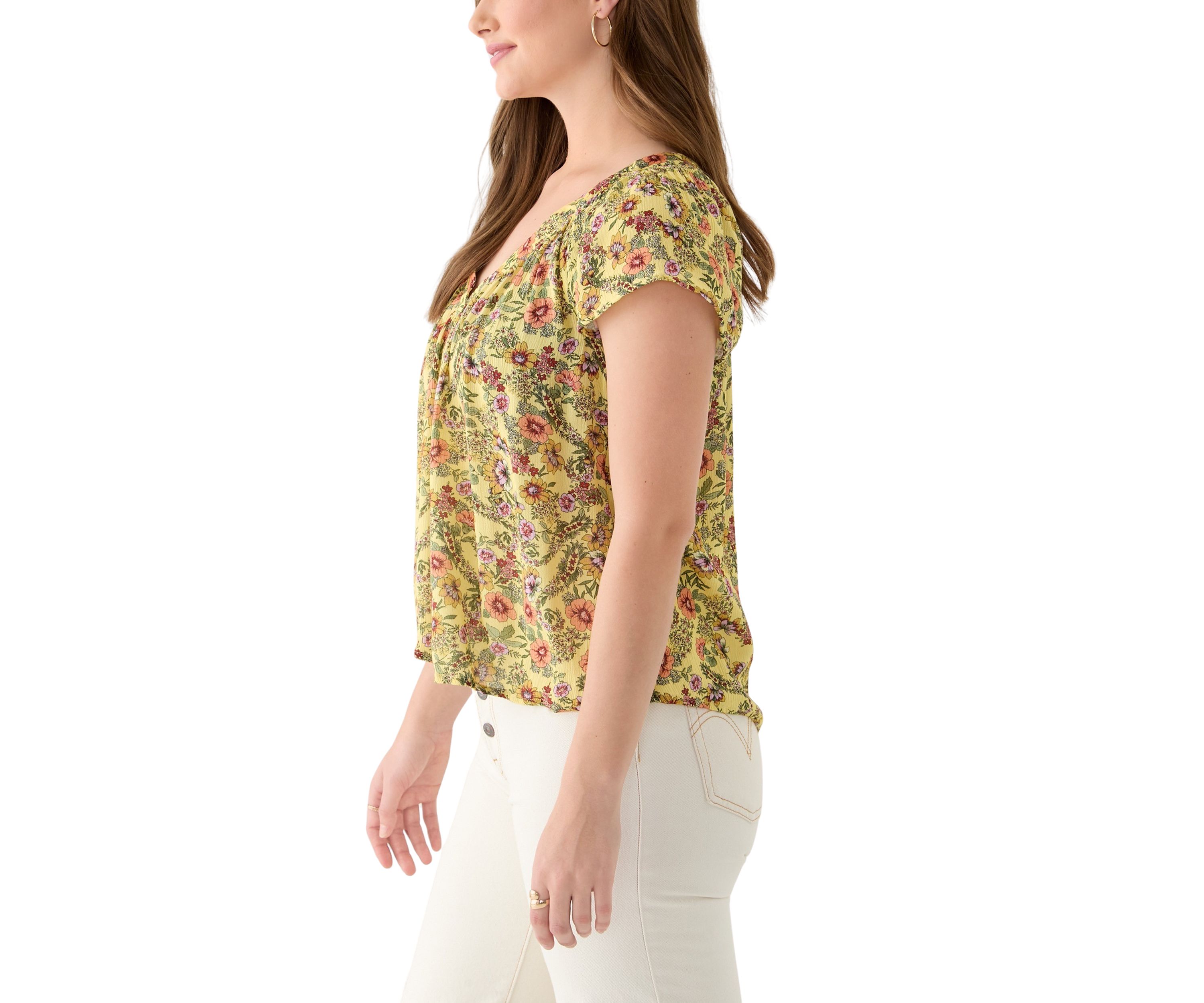Womens Printed Flutter Sleeve Blouse