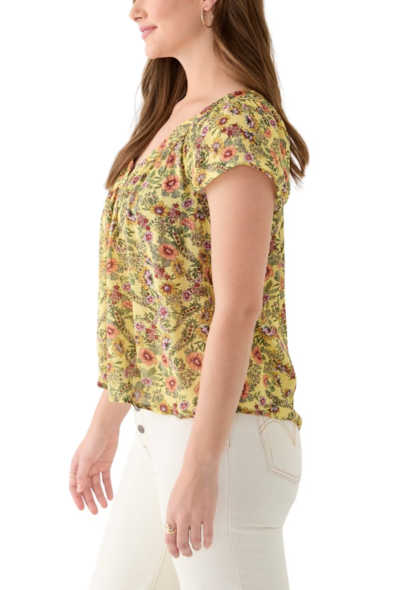 Womens Printed Flutter Sleeve Blouse