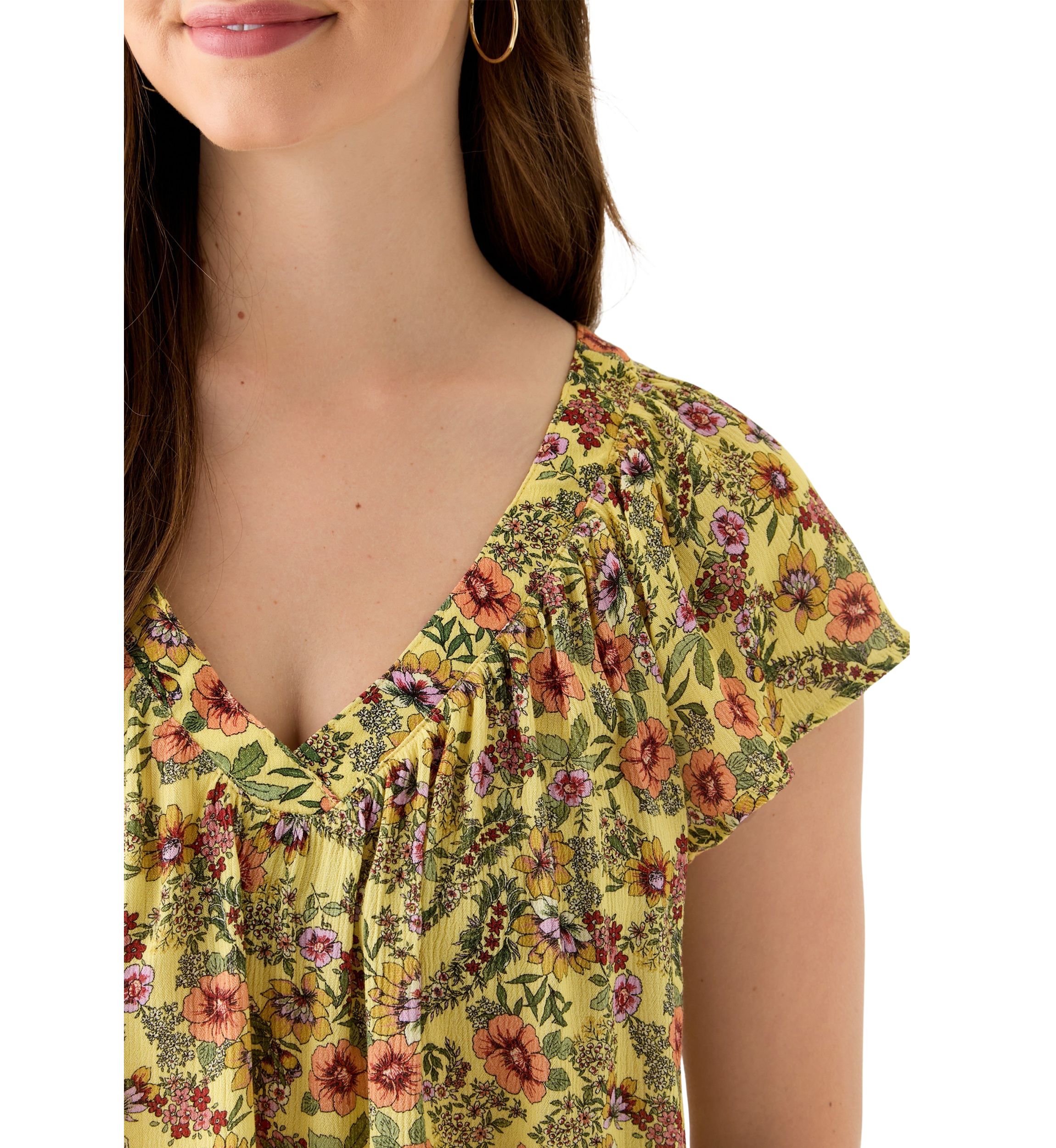 Womens Printed Flutter Sleeve Blouse