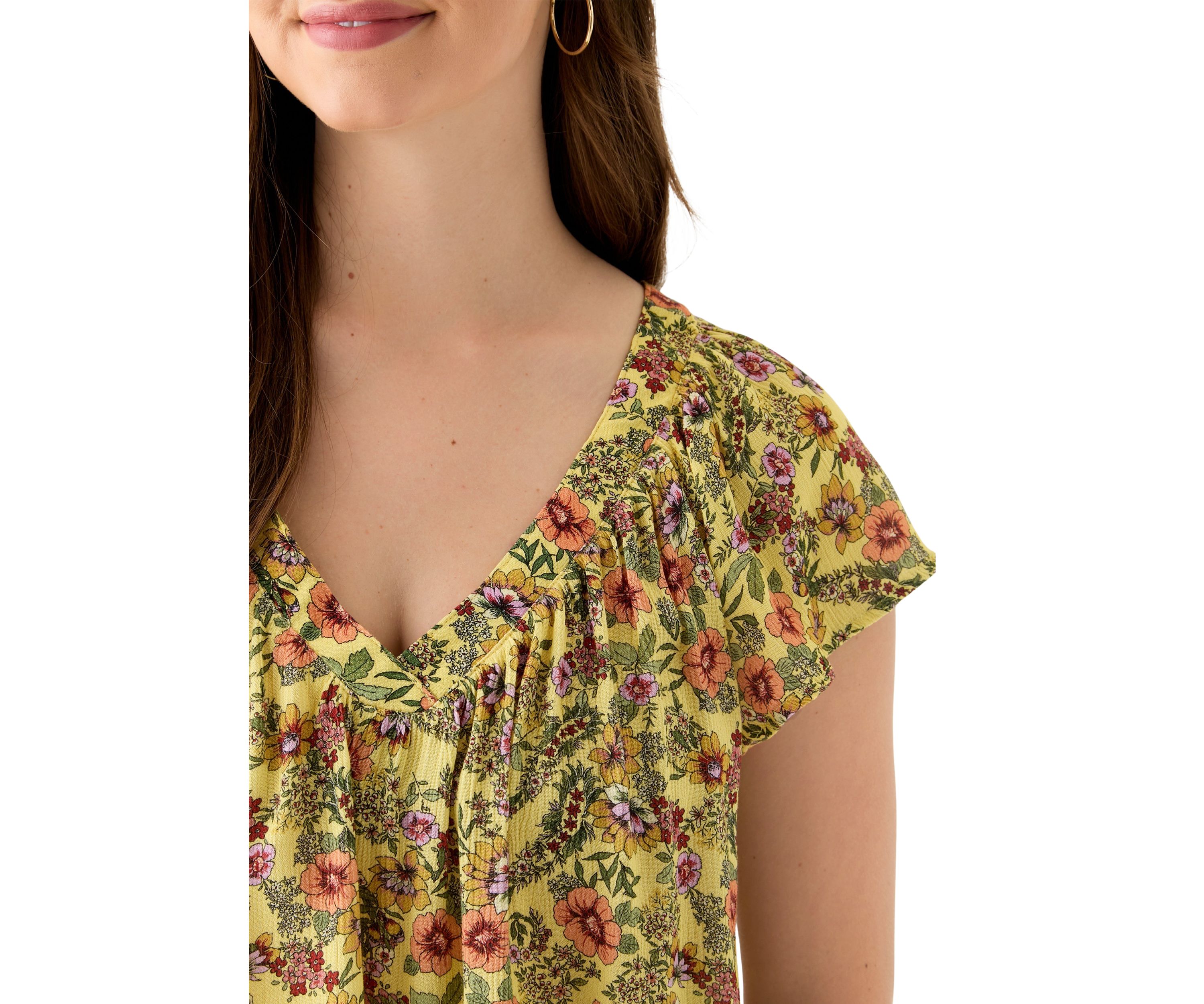 Womens Printed Flutter Sleeve Blouse