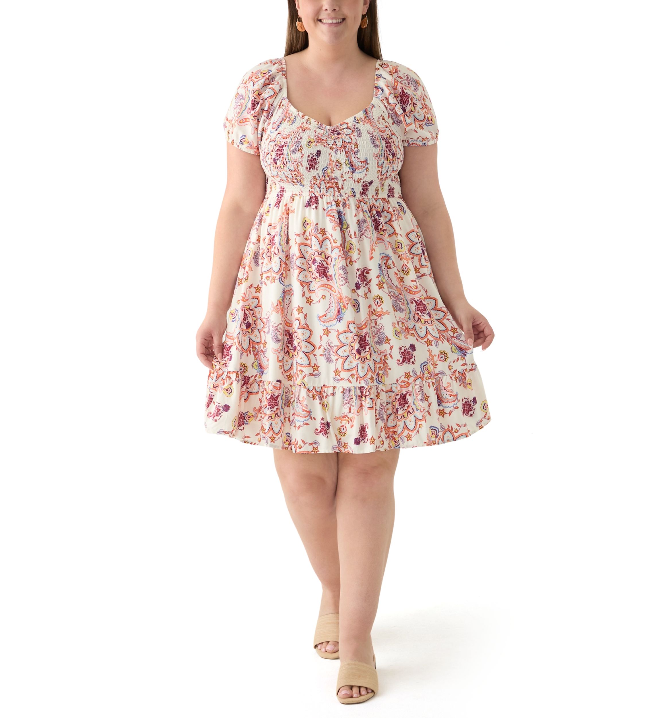 Plus Size Smocked Printed Dress