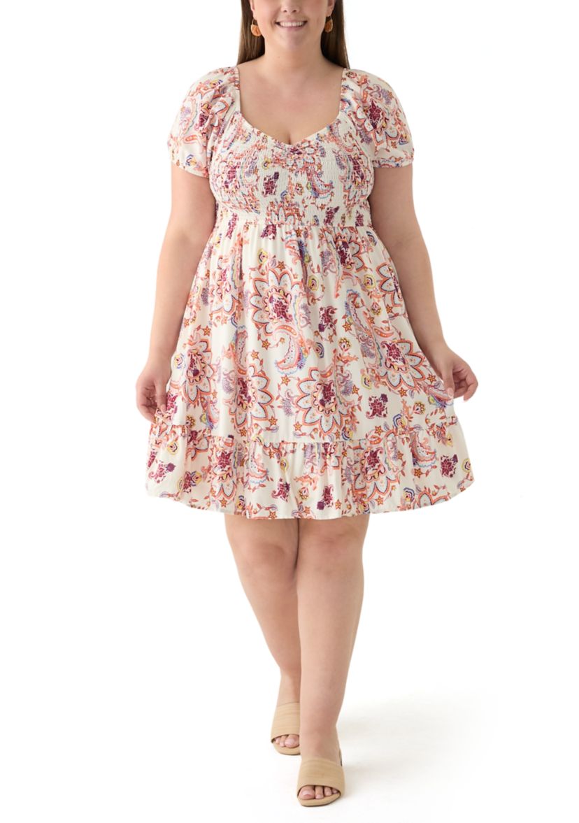 Plus Size Smocked Printed Dress