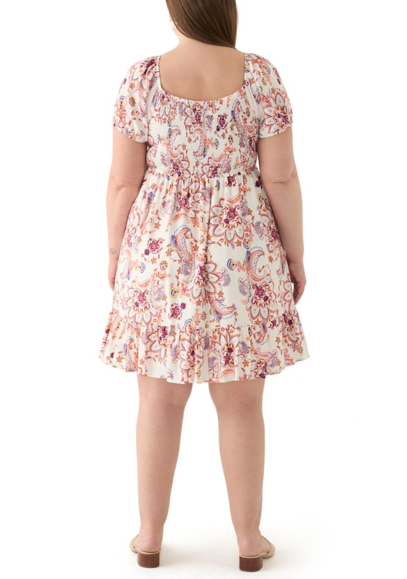 Plus Size Smocked Printed Dress