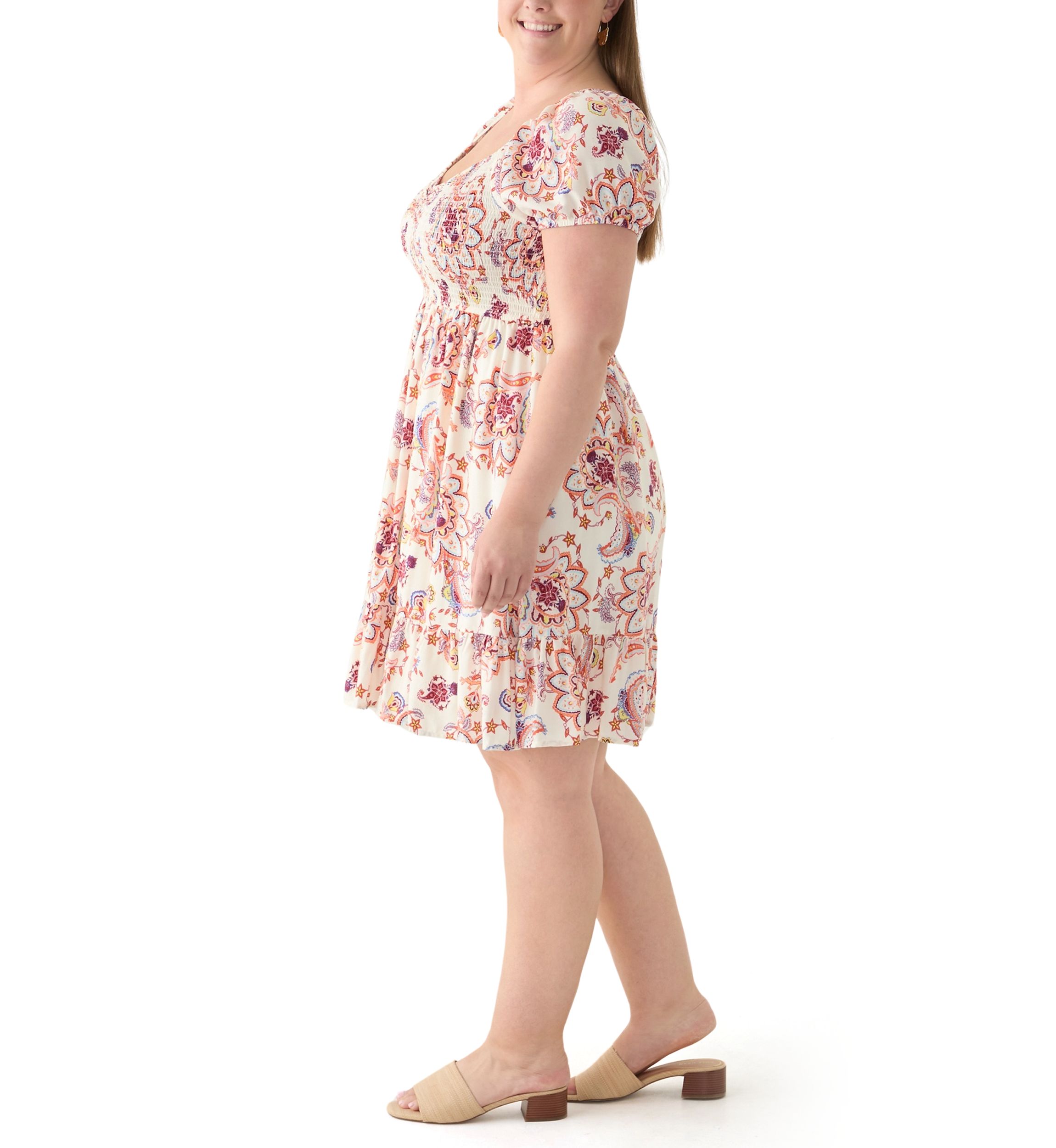 Plus Size Smocked Printed Dress