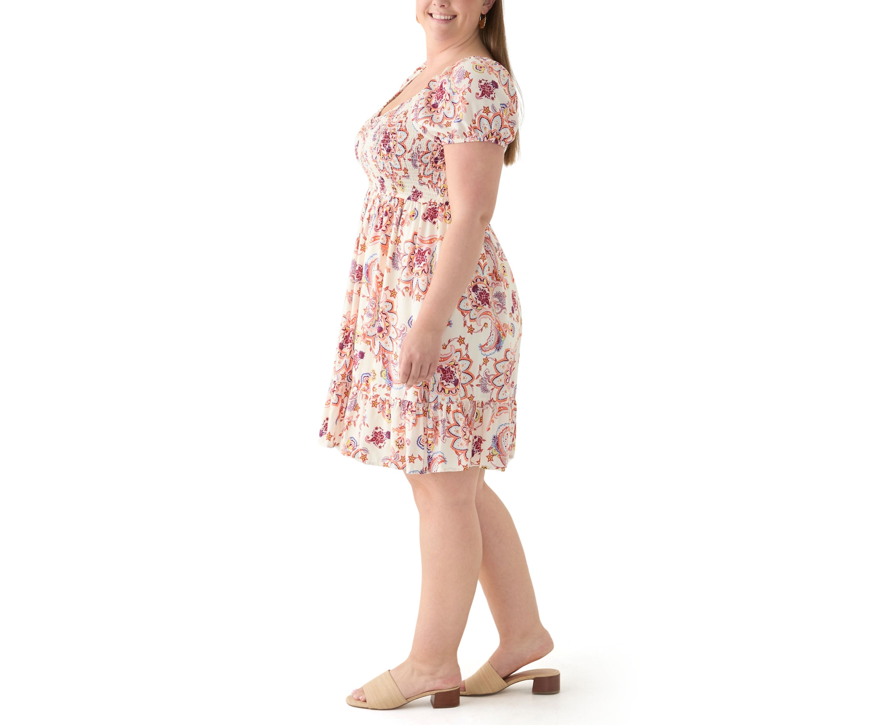 Plus Size Smocked Printed Dress