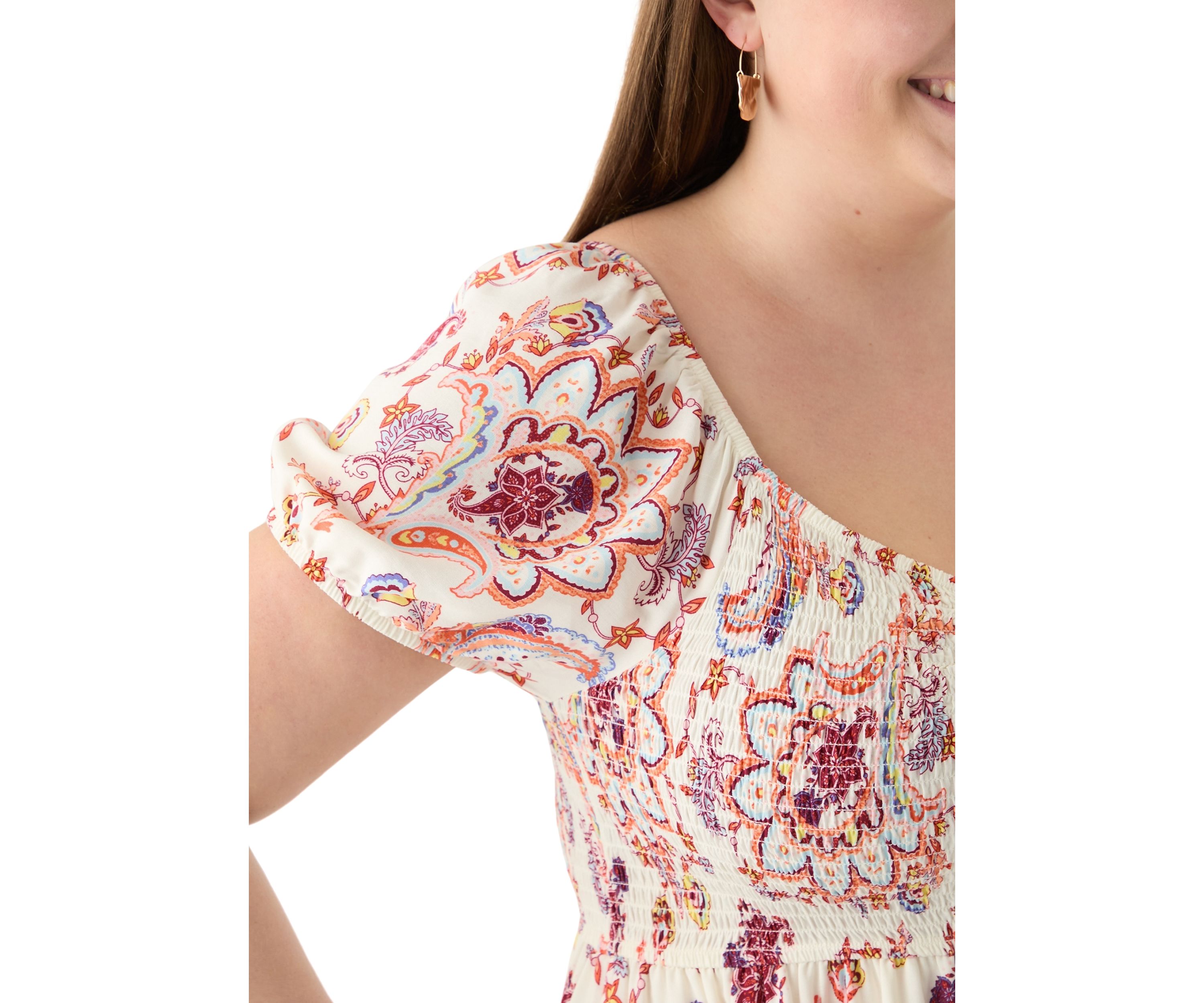 Plus Size Smocked Printed Dress