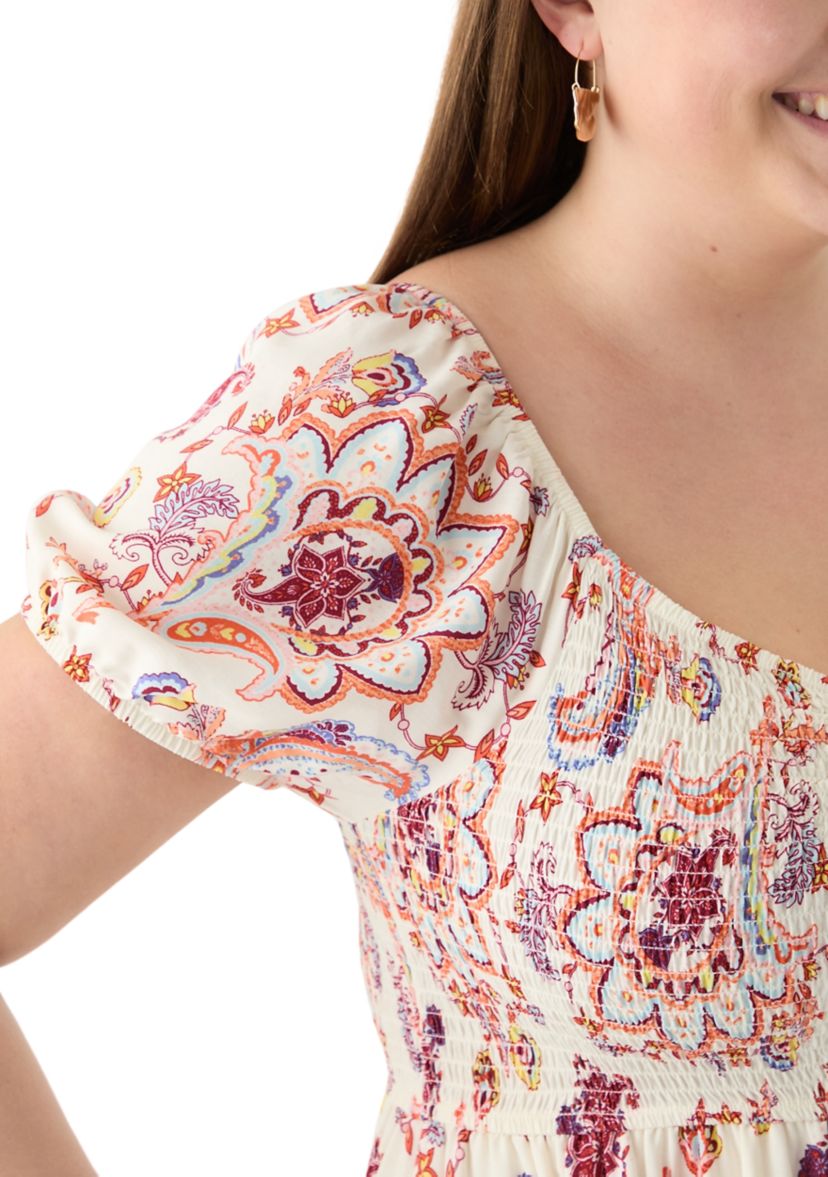 Plus Size Smocked Printed Dress