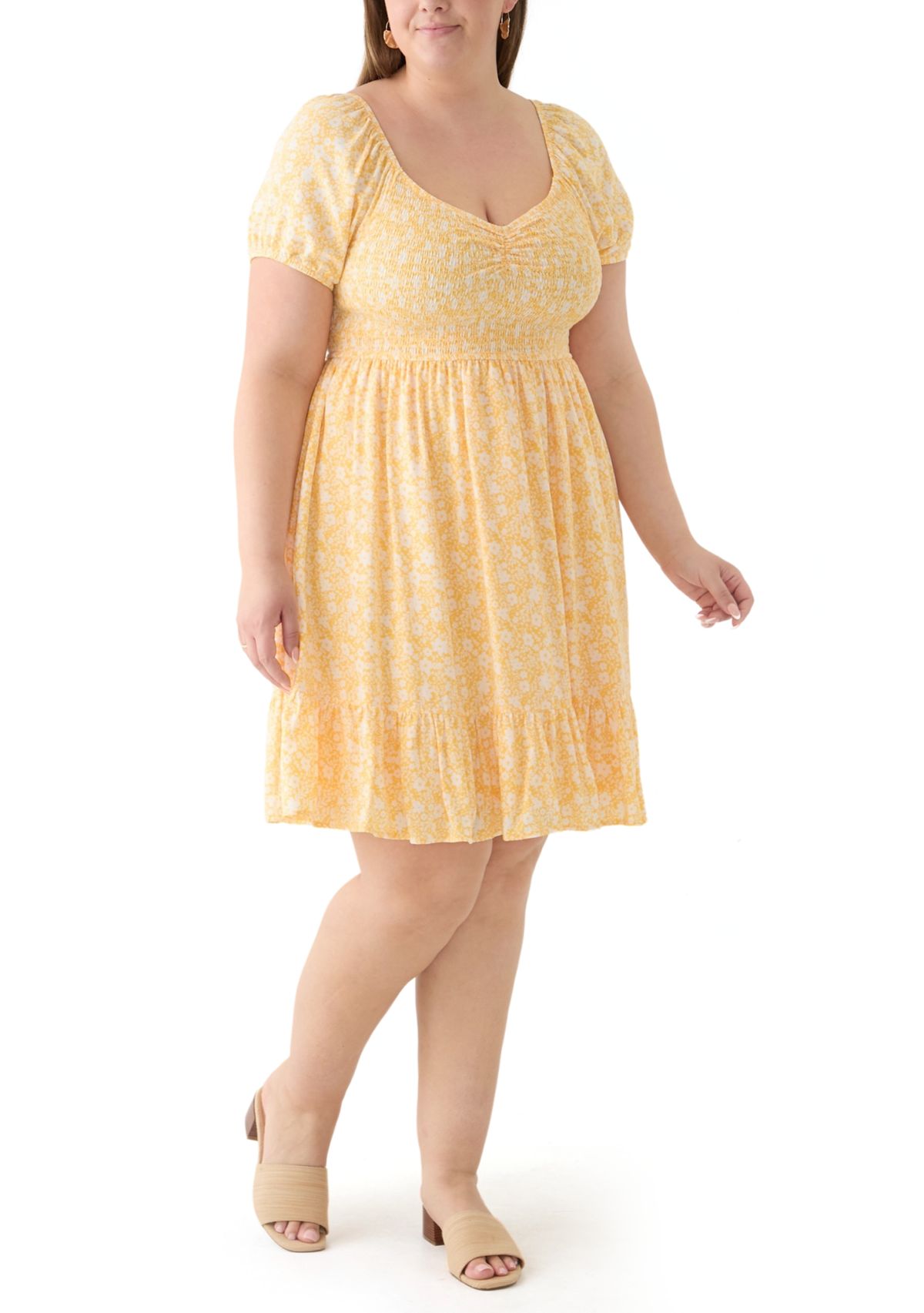 Plus Size Smocked Printed Dress