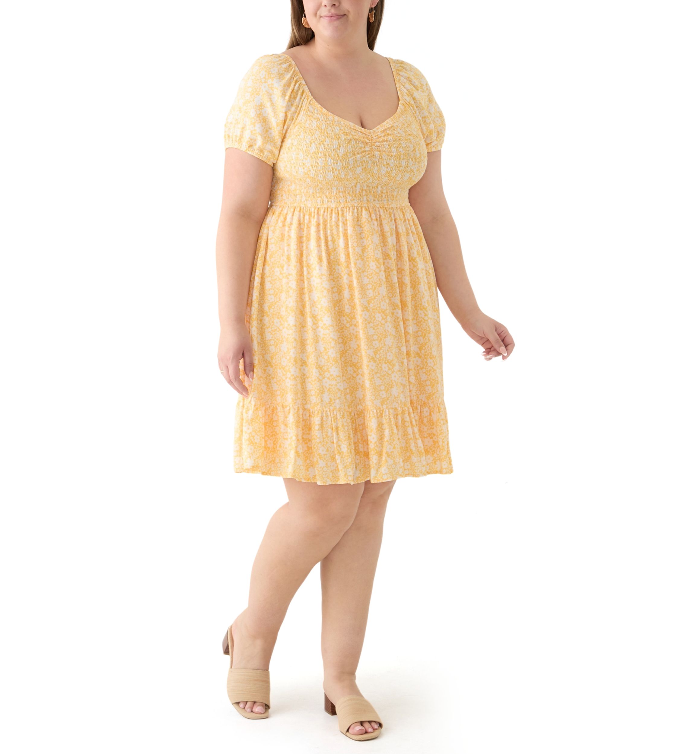 Plus Size Smocked Printed Dress