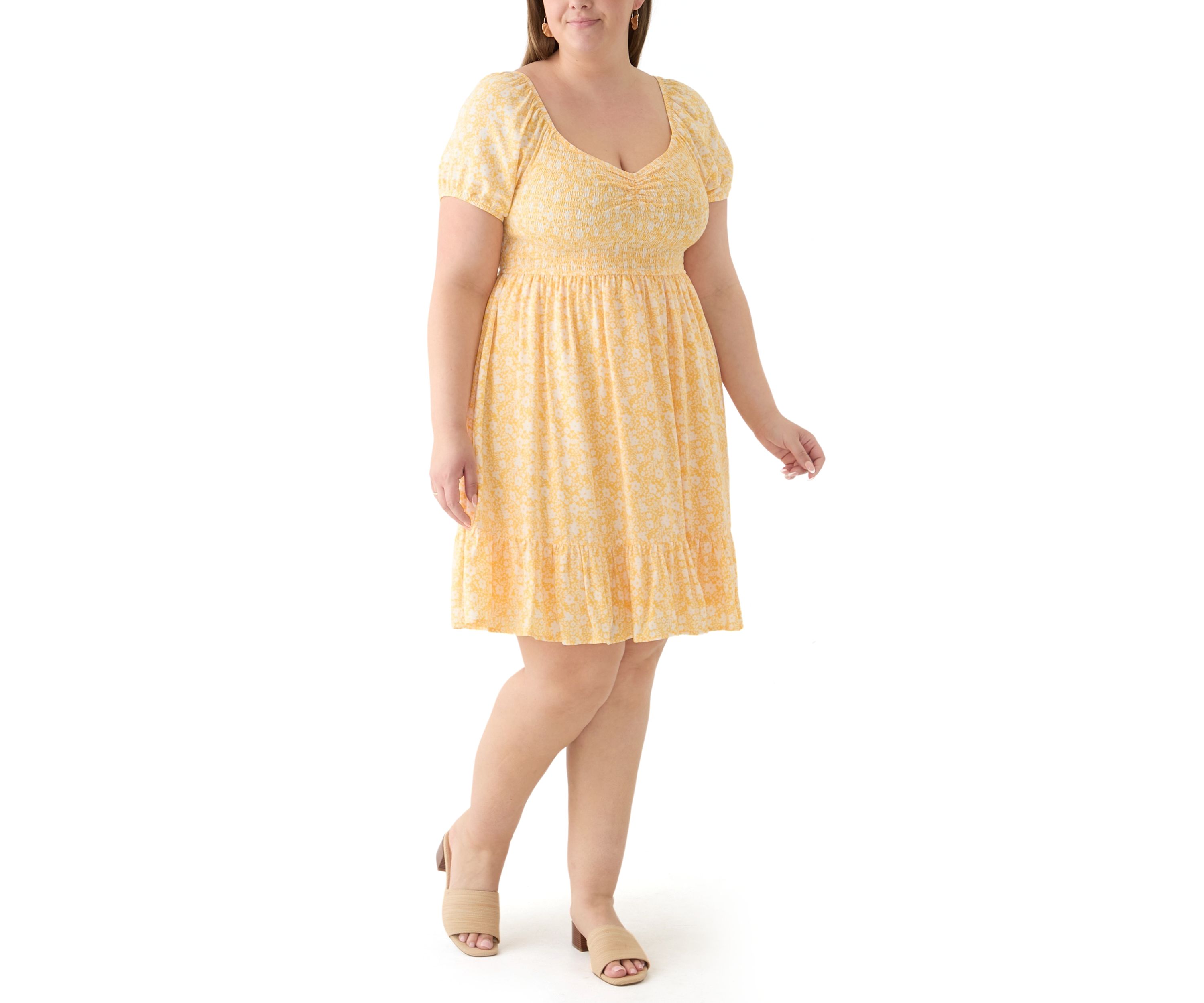 Plus Size Smocked Printed Dress