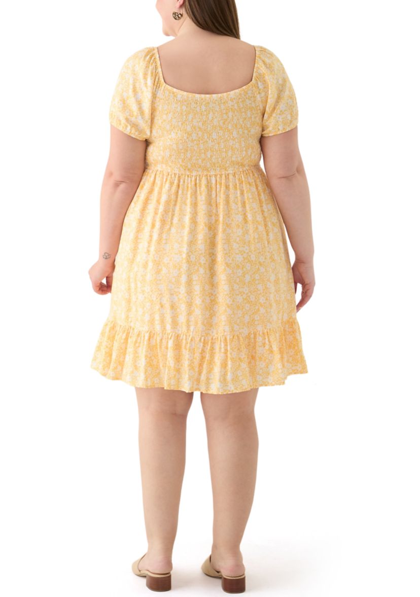 Plus Size Smocked Printed Dress