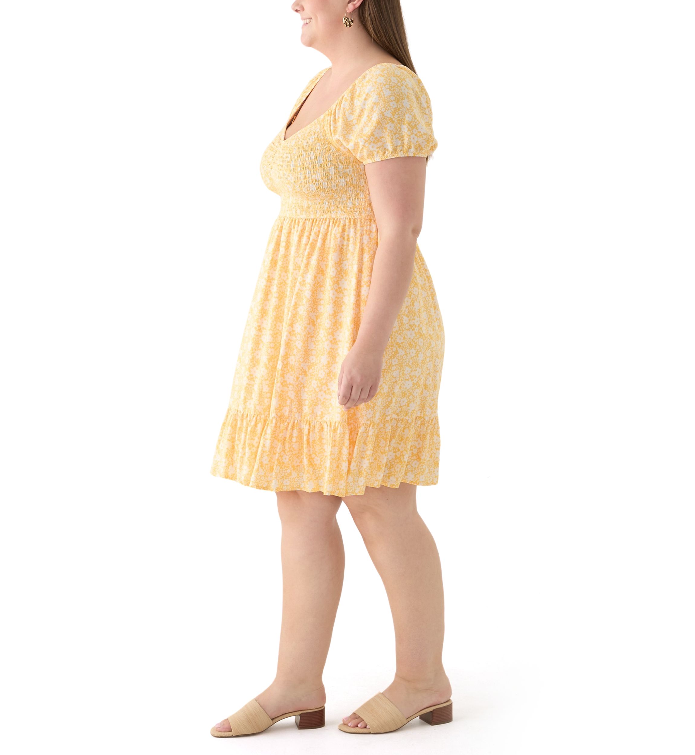 Plus Size Smocked Printed Dress