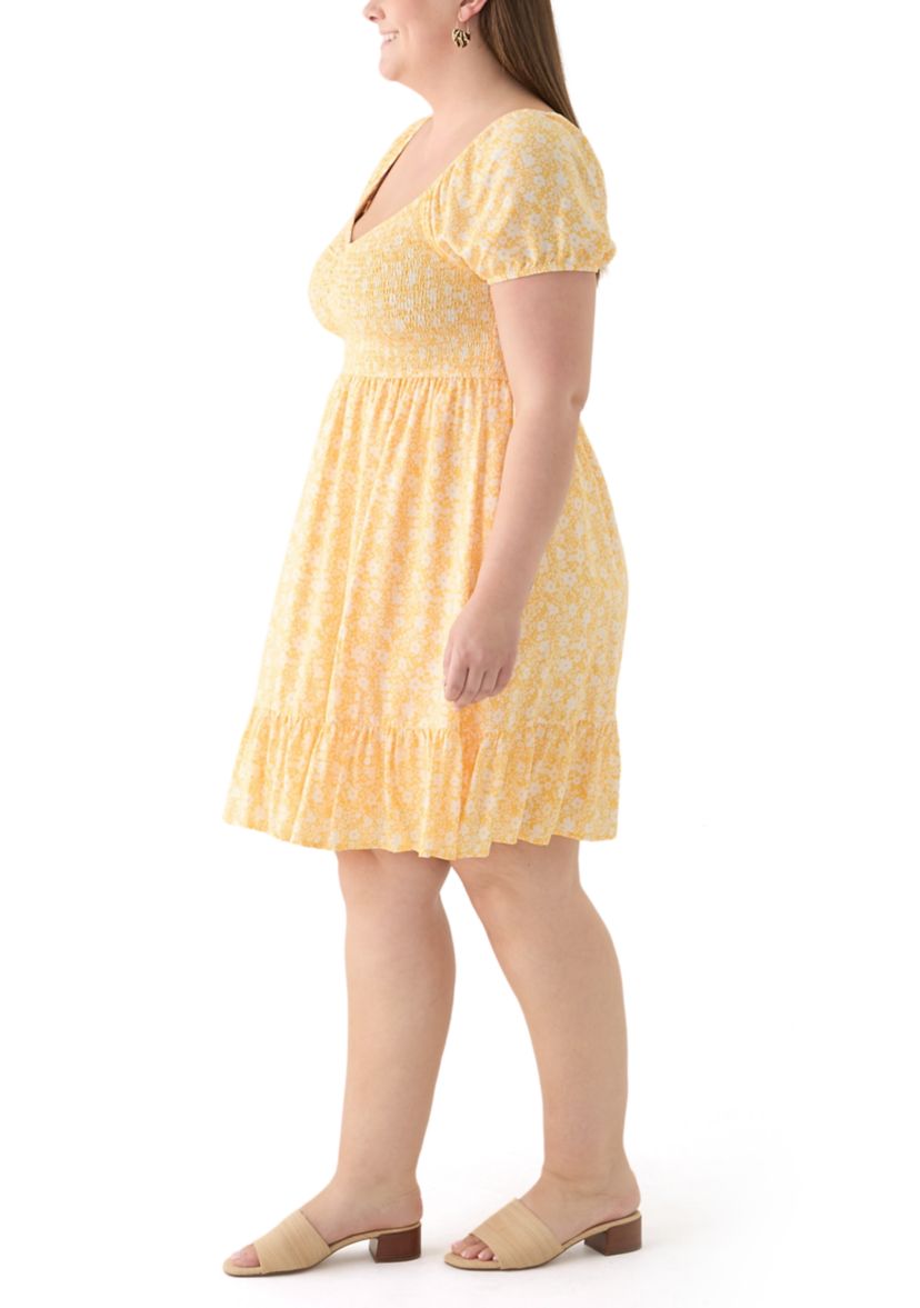 Plus Size Smocked Printed Dress