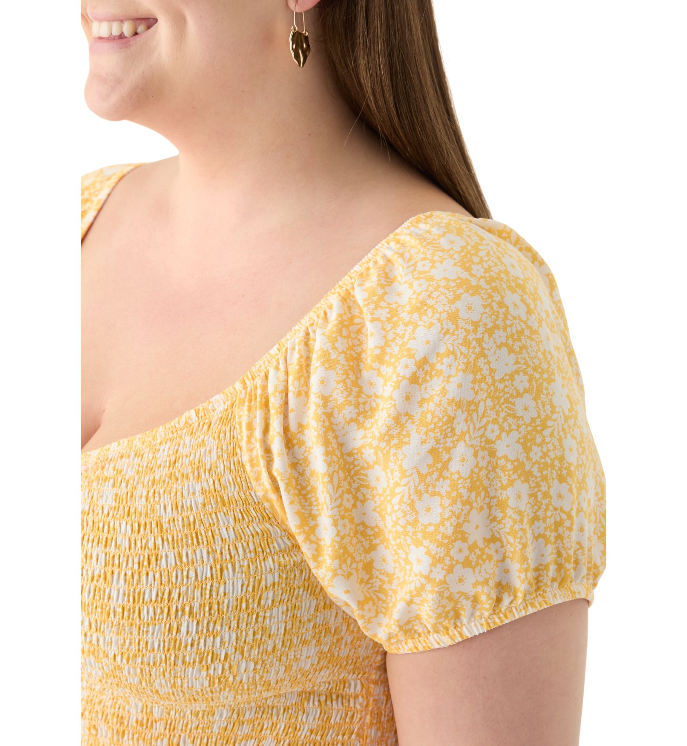 Plus Size Smocked Printed Dress