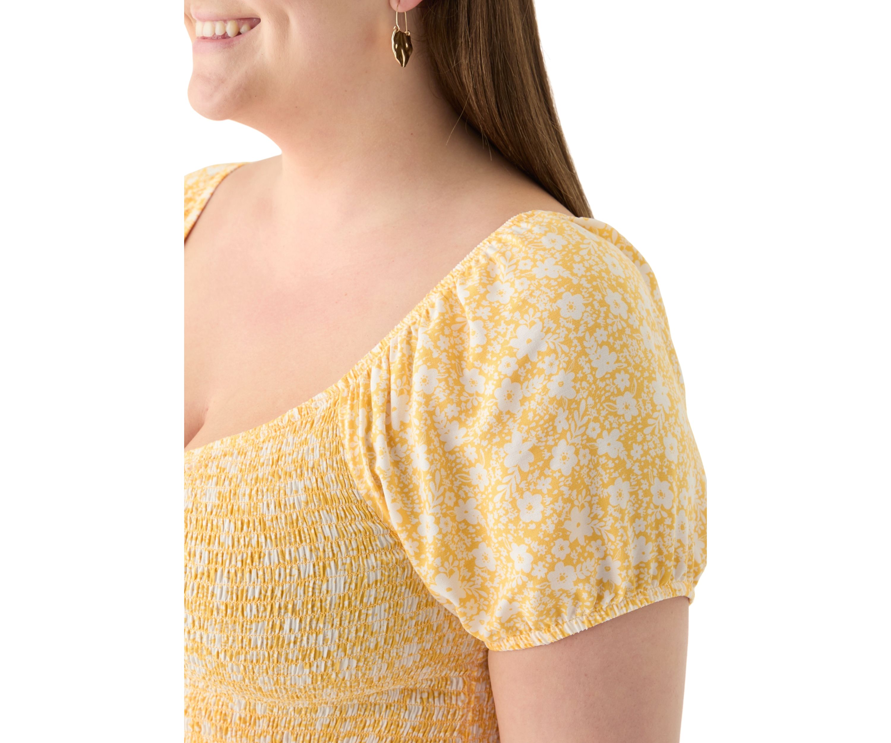 Plus Size Smocked Printed Dress