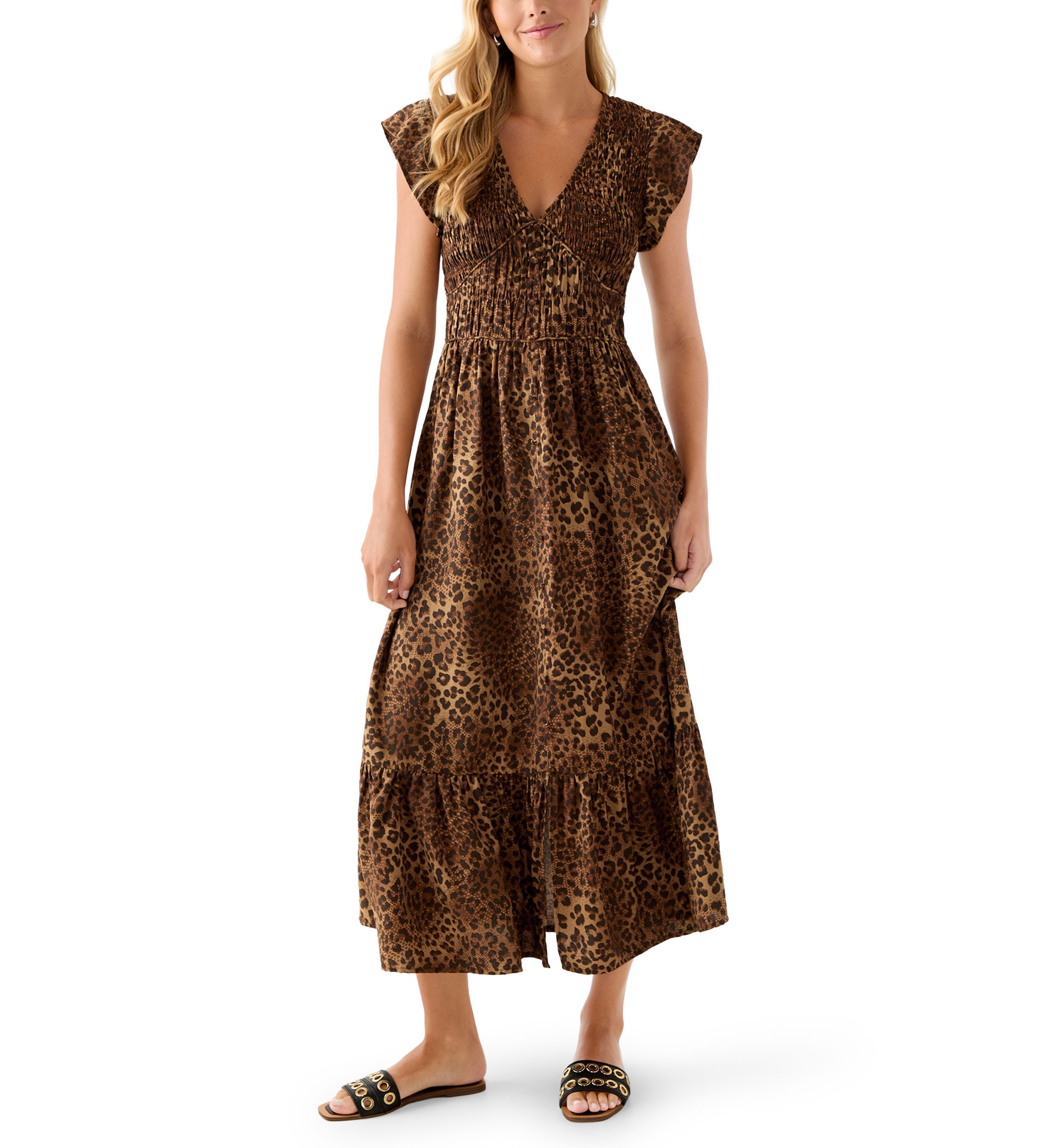 Womens Long Dress with Flutter Sleeves