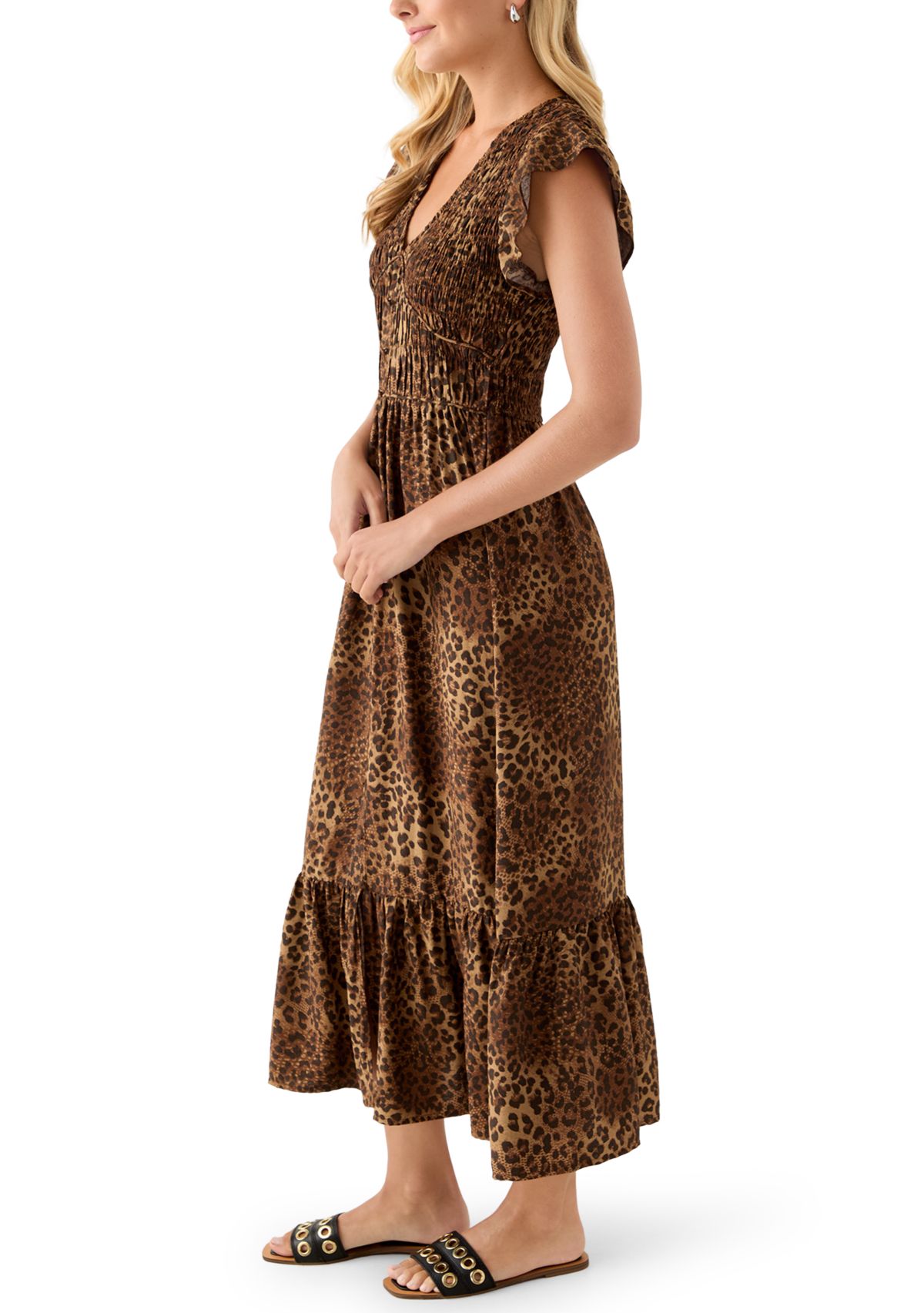 Womens Long Dress with Flutter Sleeves