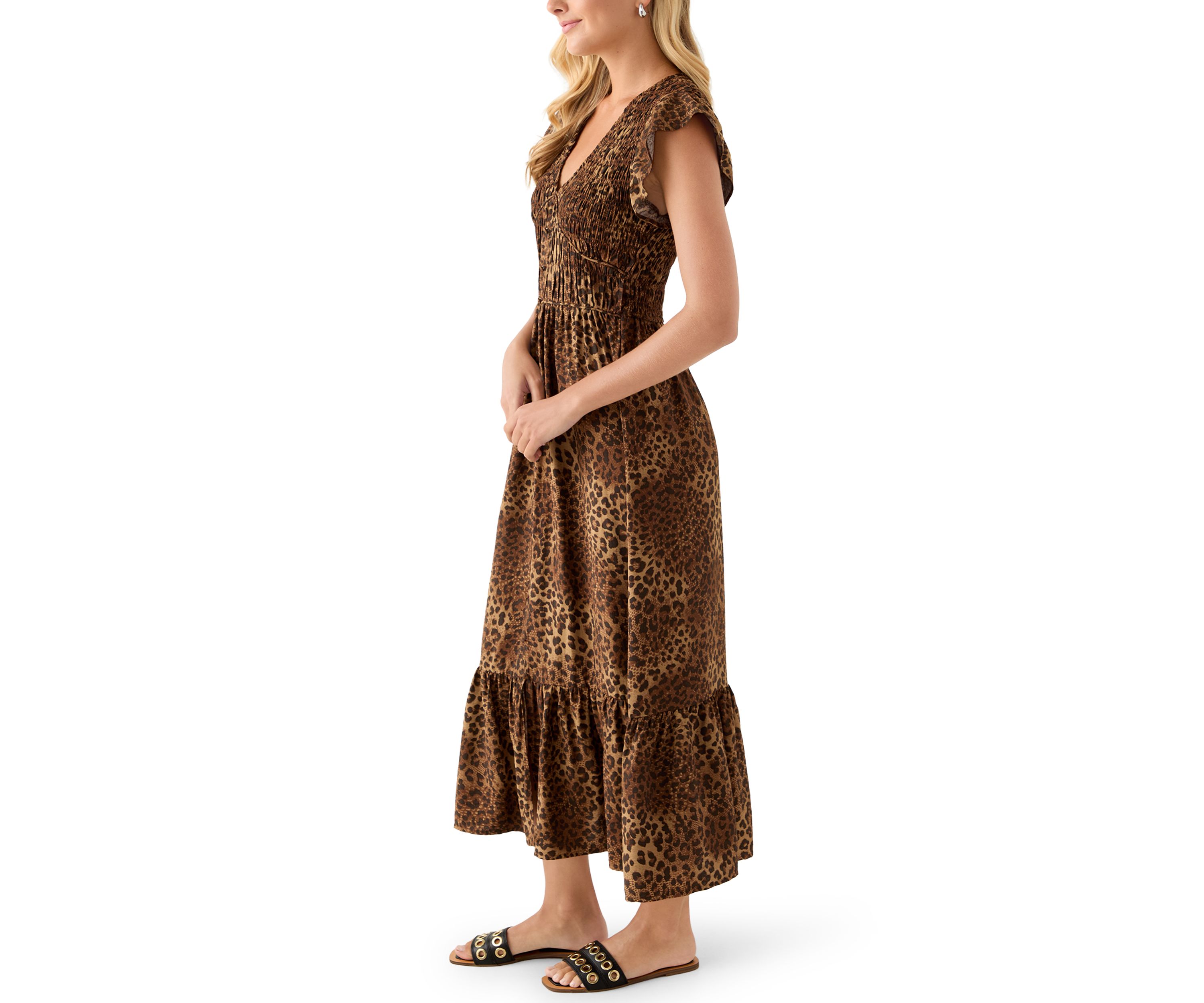Womens Long Dress with Flutter Sleeves