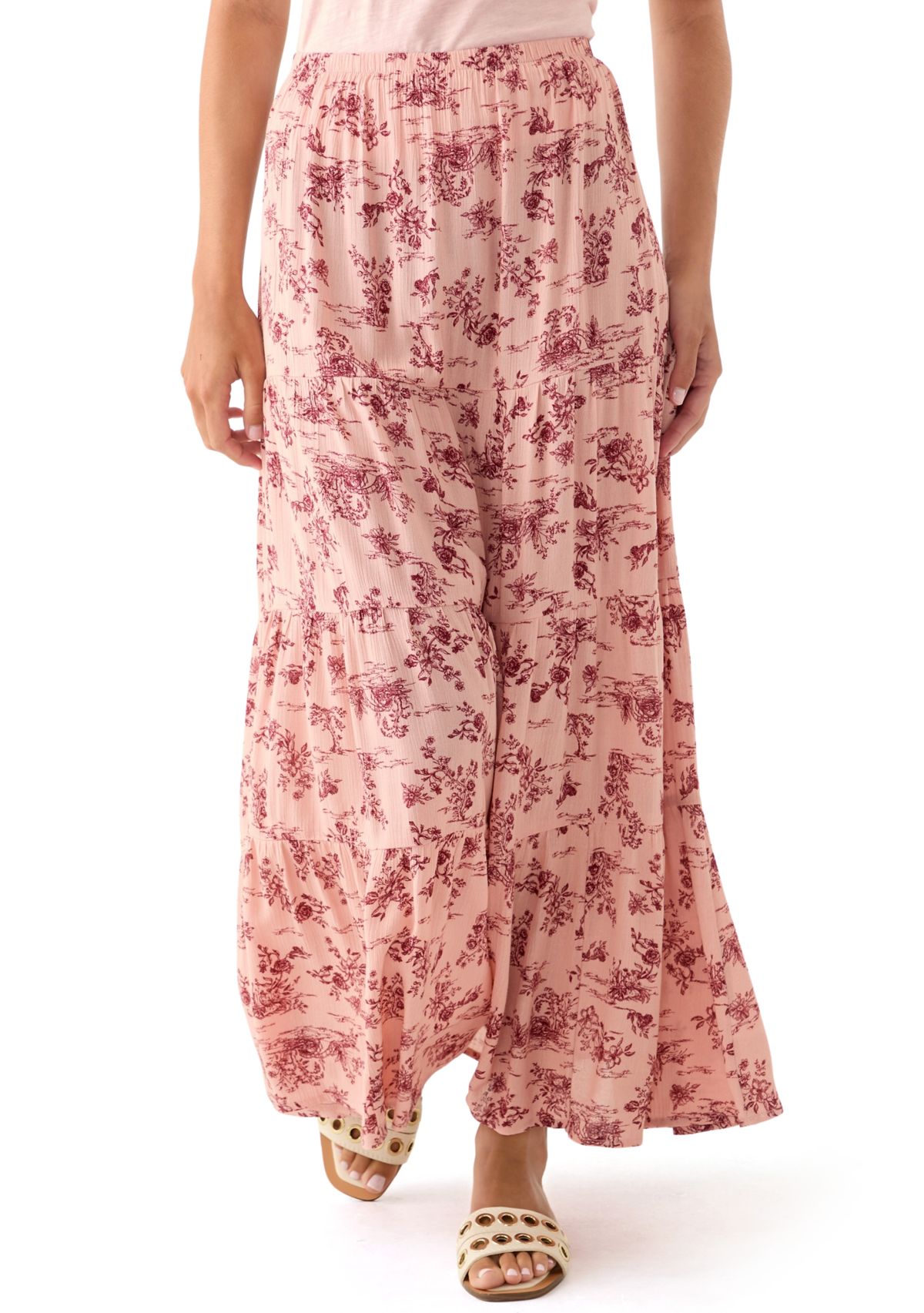 Womens Tiered Floral Printed Maxi Skirt