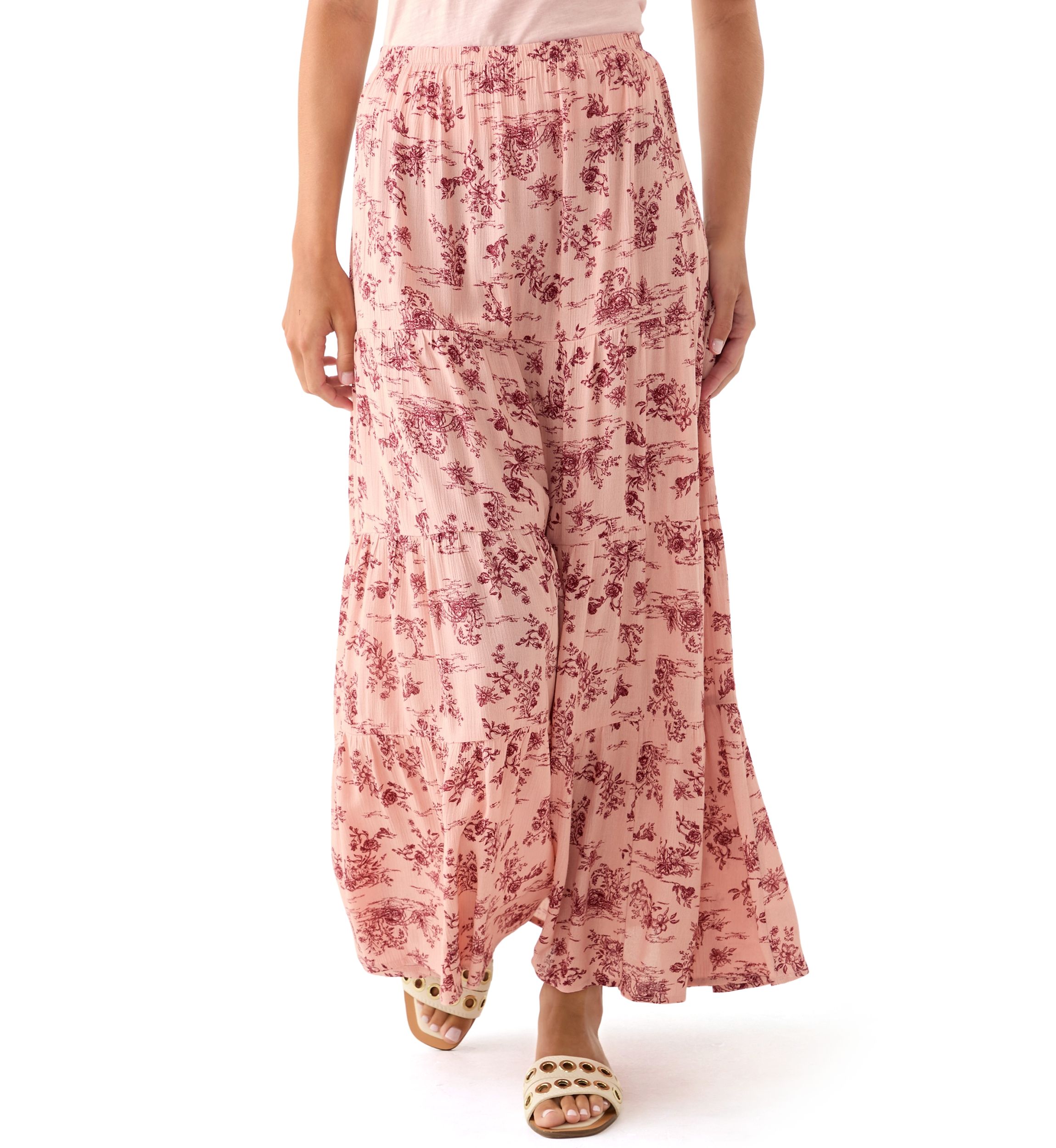 Womens Tiered Floral Printed Maxi Skirt