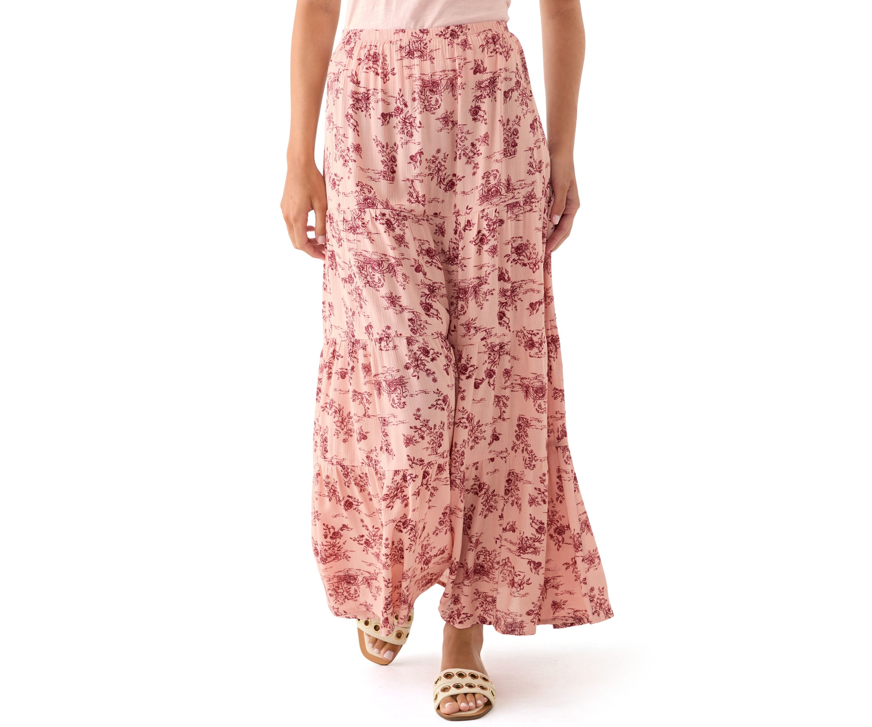 Womens Tiered Floral Printed Maxi Skirt