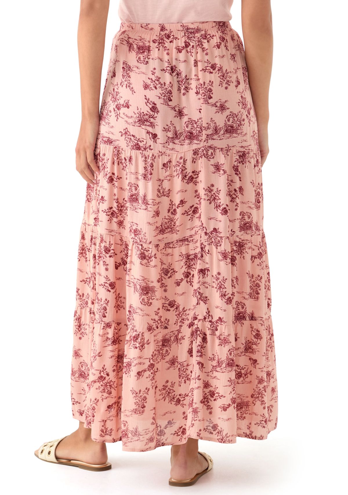 Womens Tiered Floral Printed Maxi Skirt