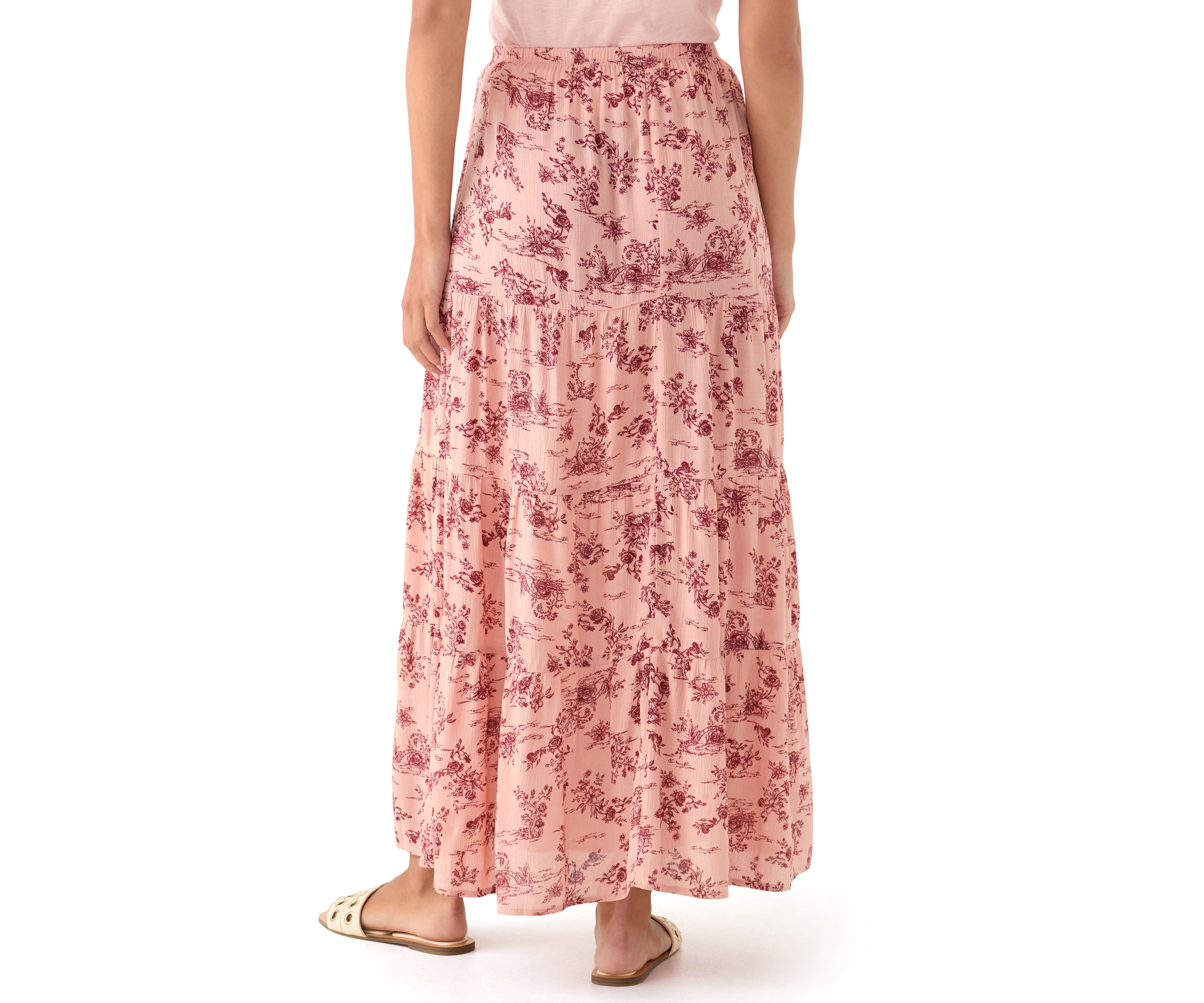 Womens Tiered Floral Printed Maxi Skirt