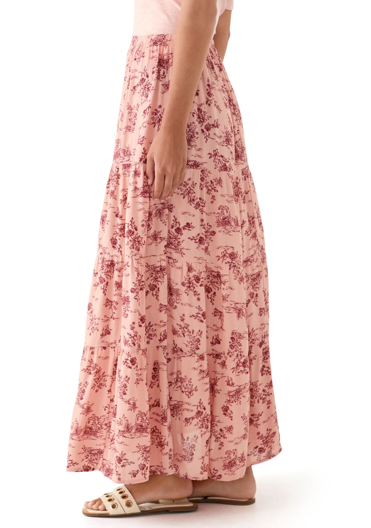 Womens Tiered Floral Printed Maxi Skirt