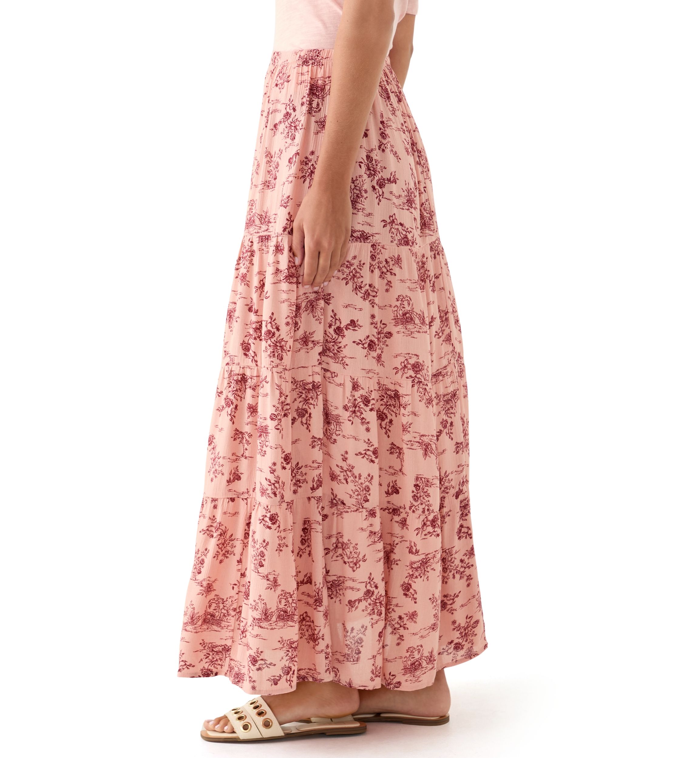 Womens Tiered Floral Printed Maxi Skirt