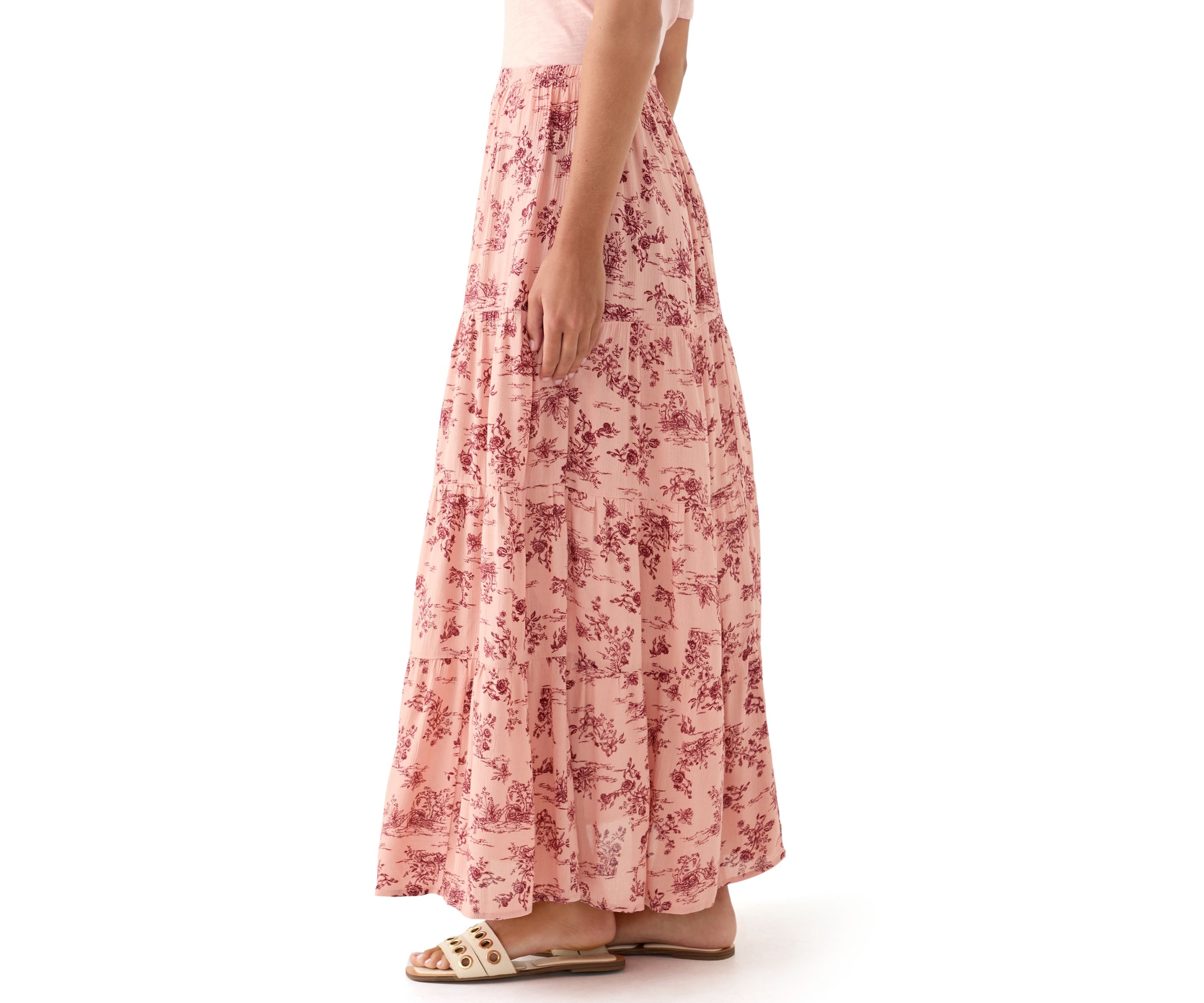 Womens Tiered Floral Printed Maxi Skirt