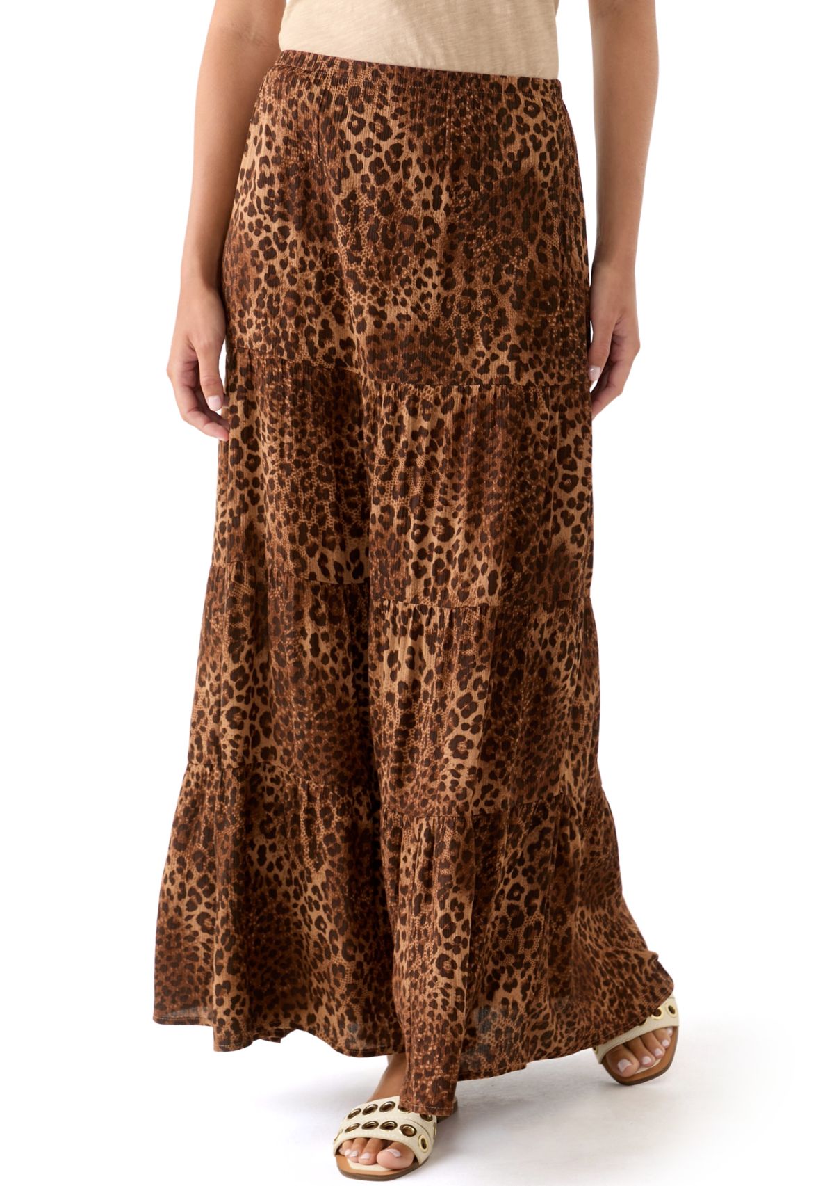 Womens Tiered Printed Maxi Skirt