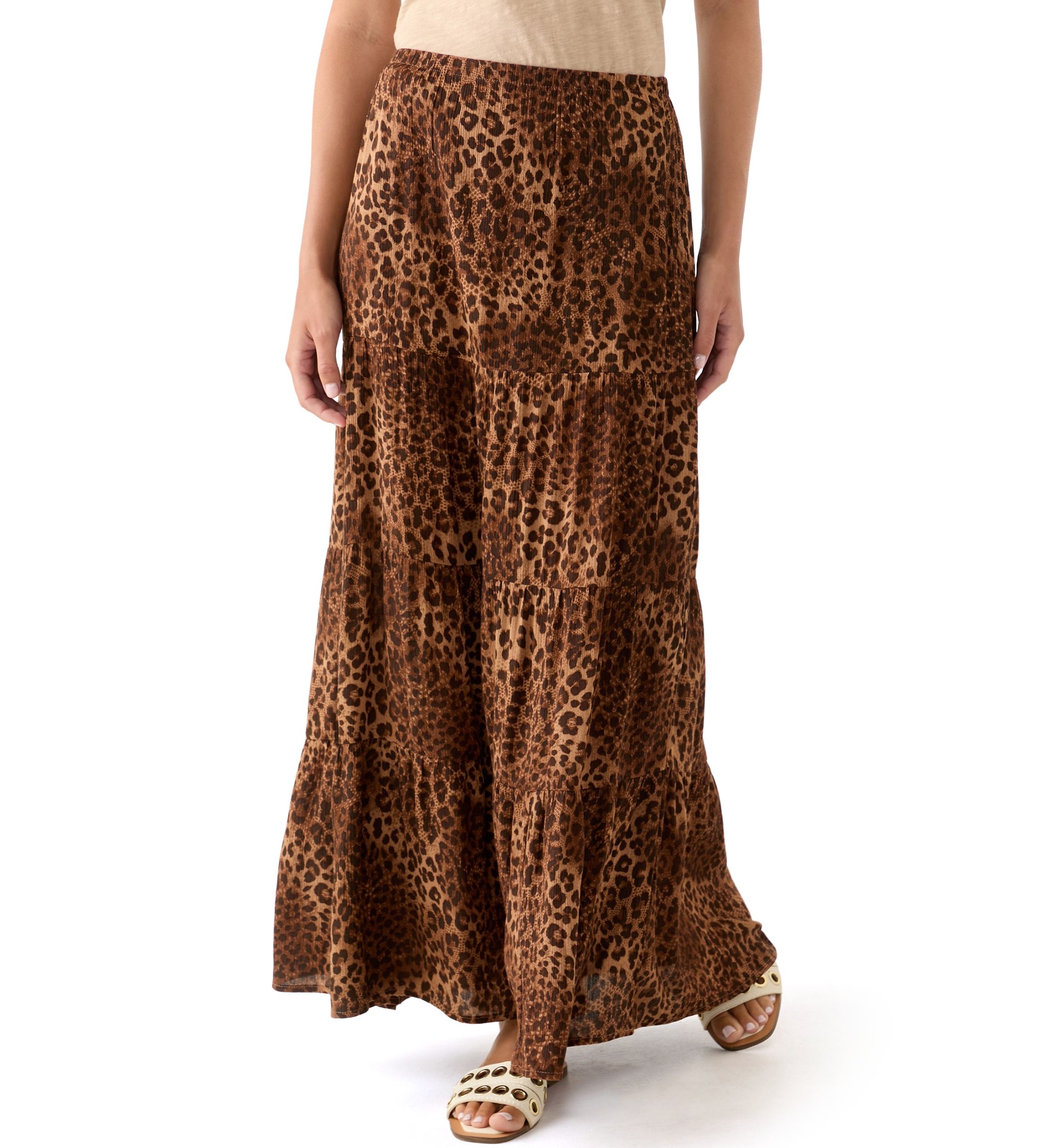 Womens Tiered Printed Maxi Skirt