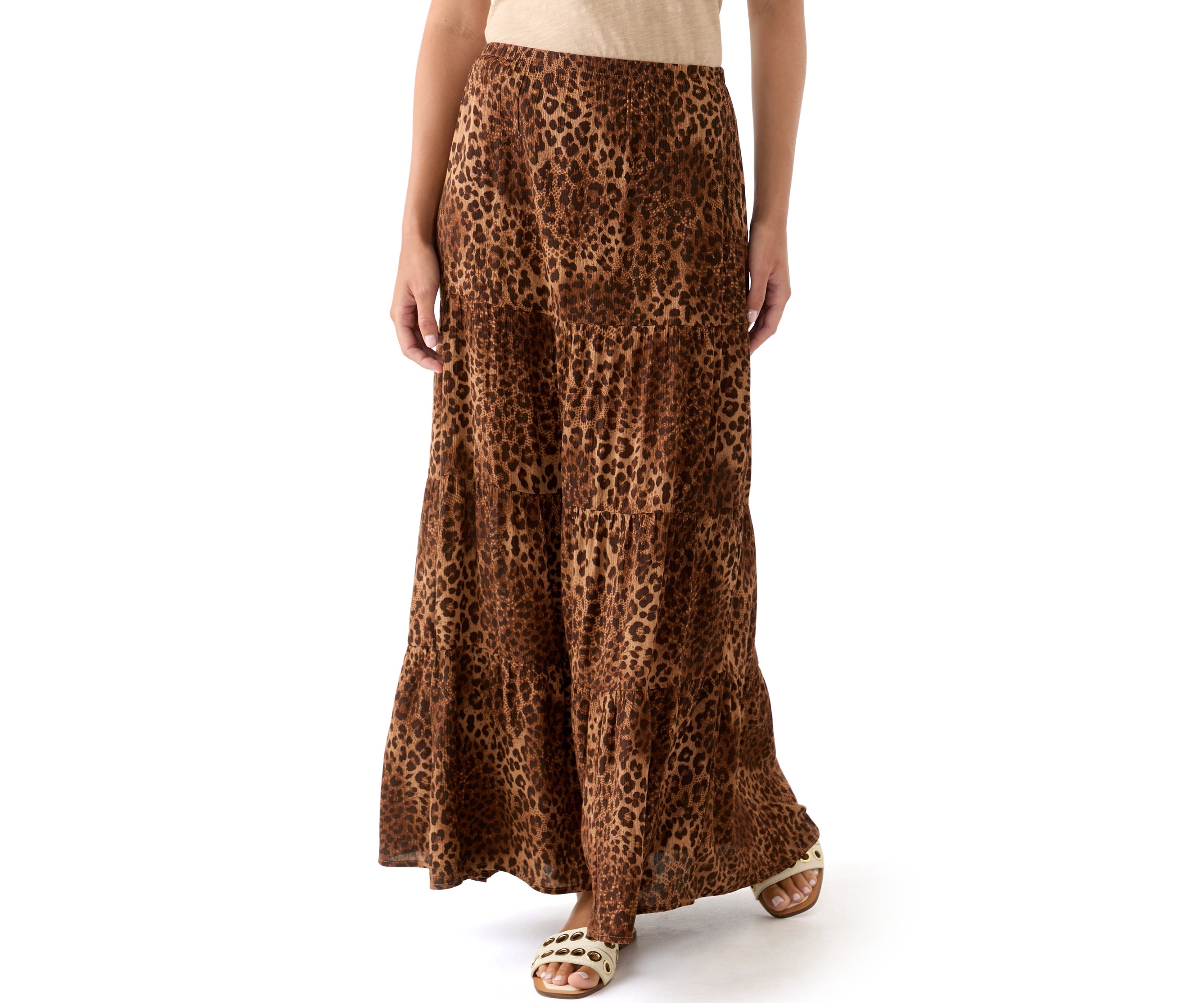 Womens Tiered Printed Maxi Skirt