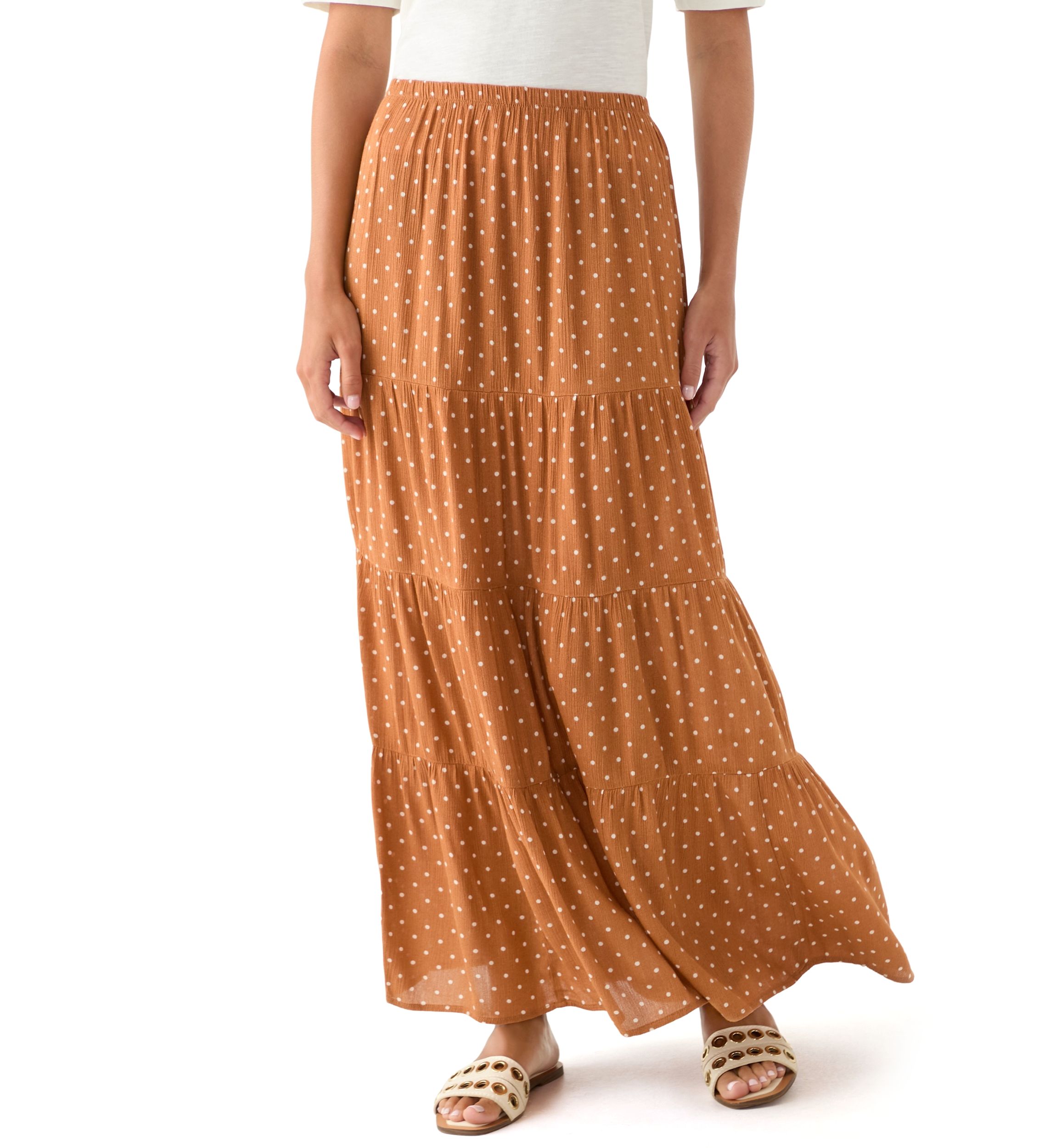 Womens Polka Dot Tiered Maxi Skirt