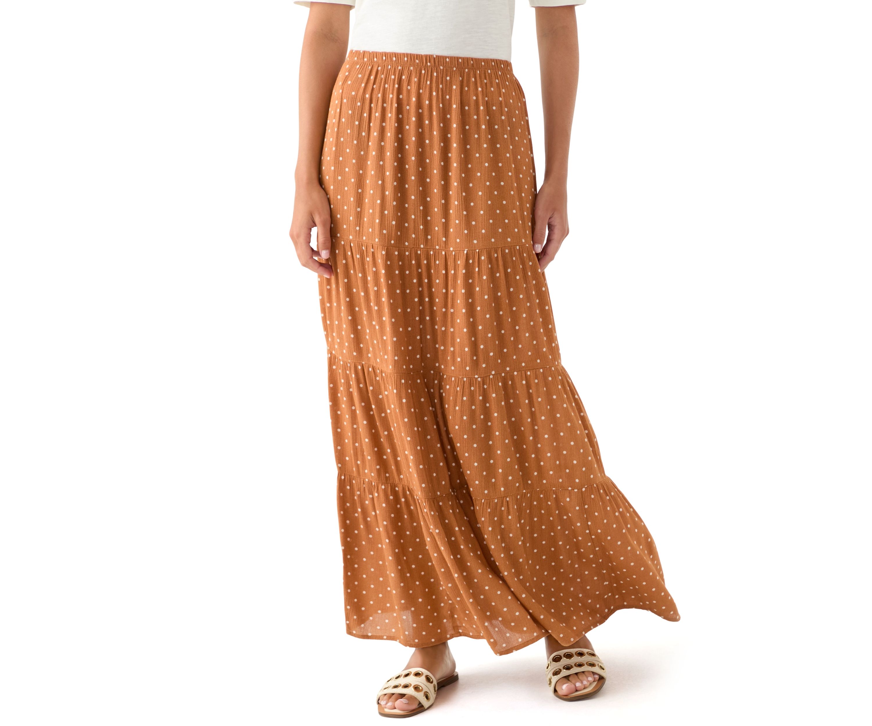 Womens Polka Dot Tiered Maxi Skirt