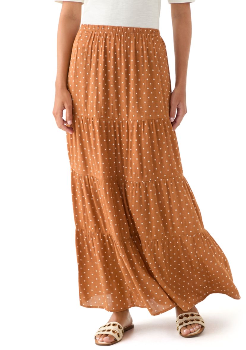 Womens Polka Dot Tiered Maxi Skirt