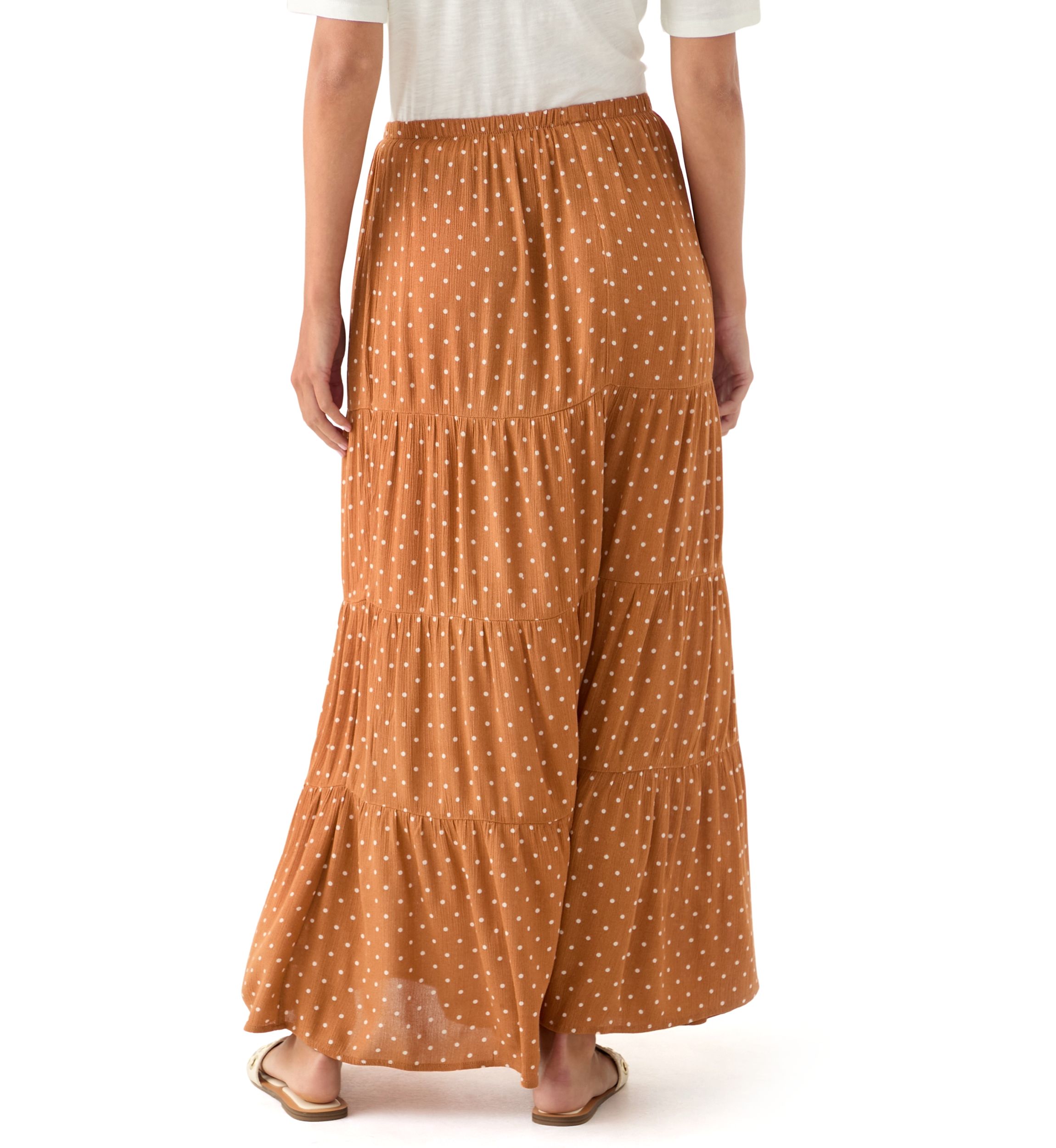Womens Polka Dot Tiered Maxi Skirt