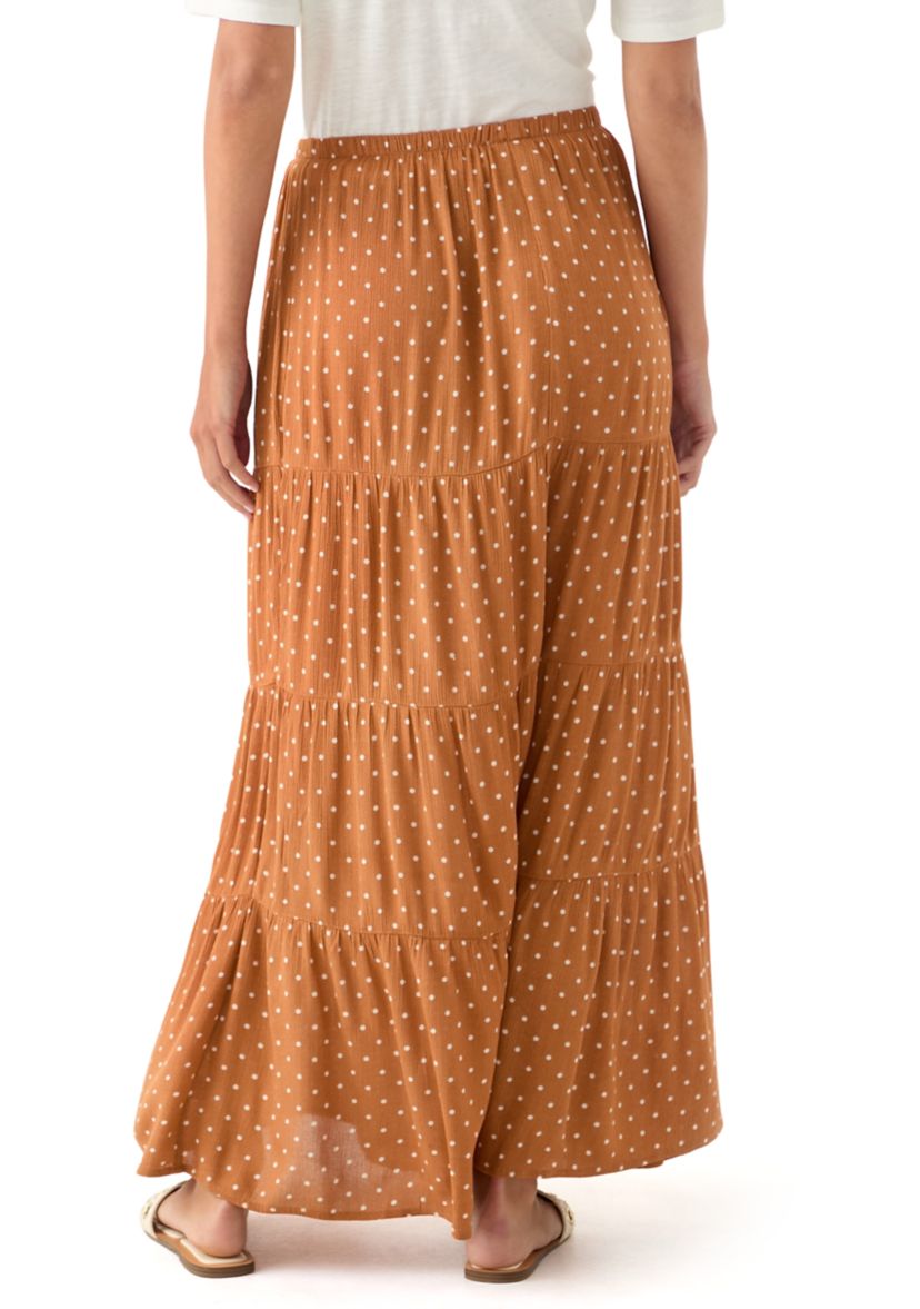 Womens Polka Dot Tiered Maxi Skirt