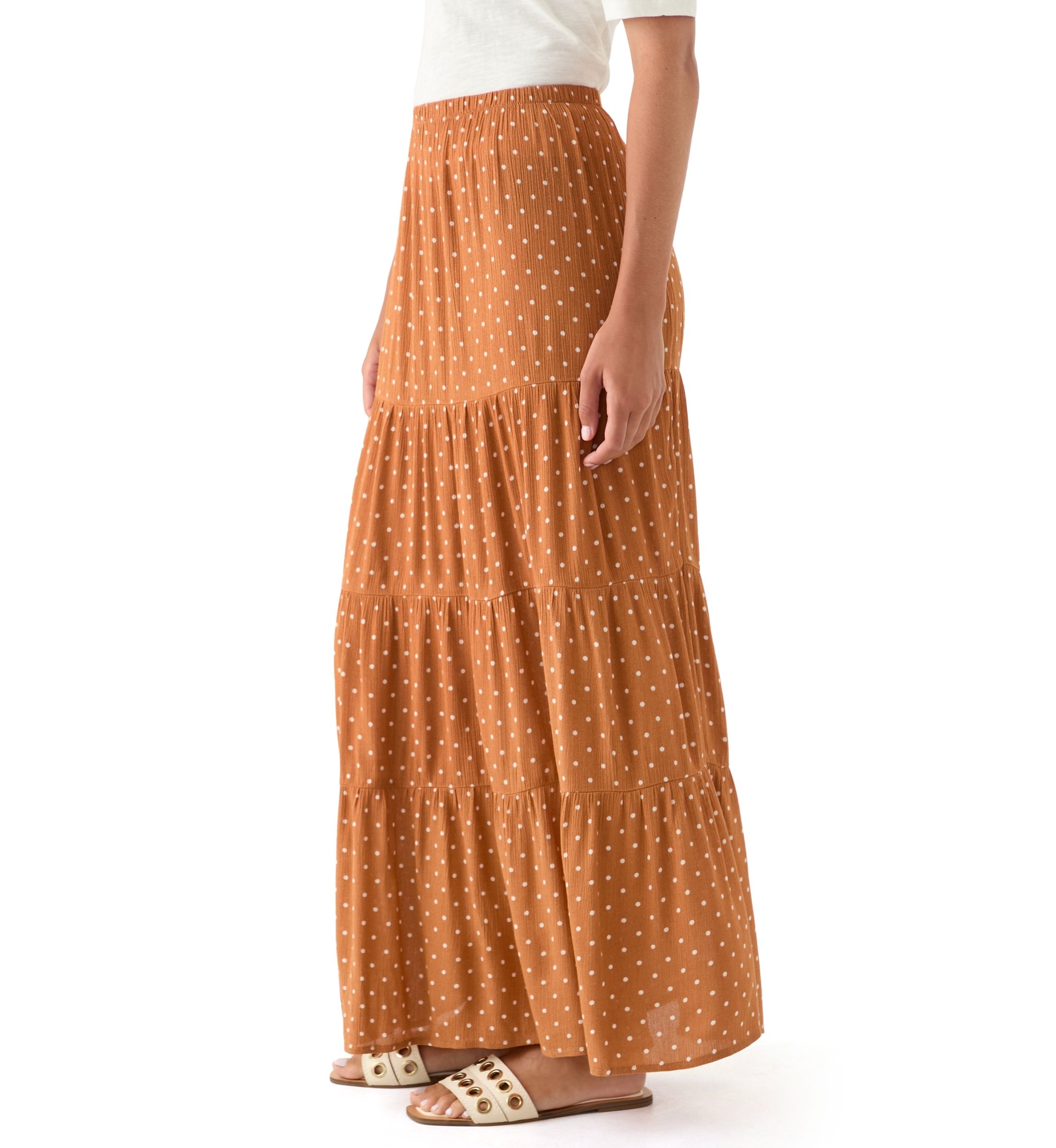 Womens Polka Dot Tiered Maxi Skirt