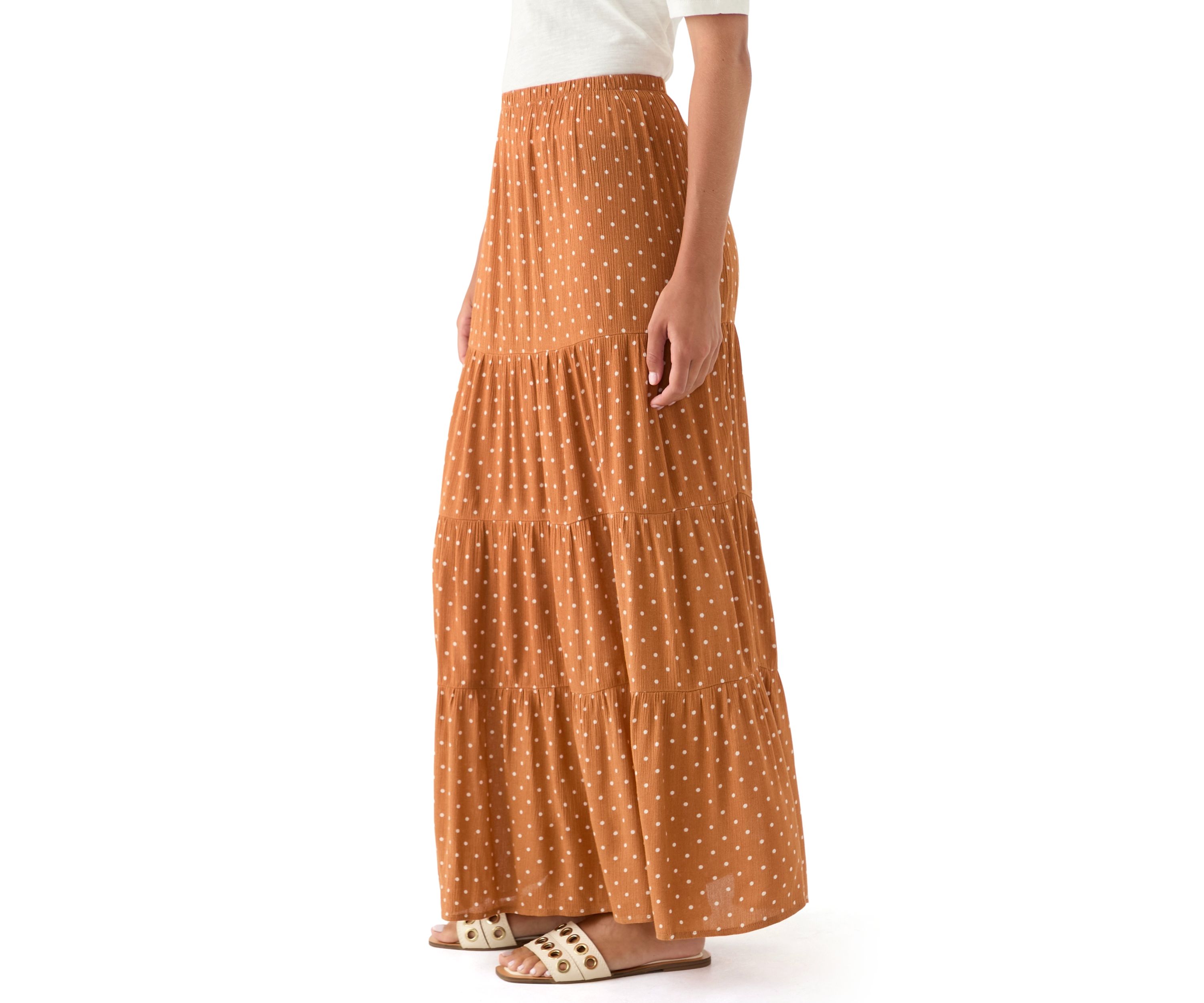 Womens Polka Dot Tiered Maxi Skirt