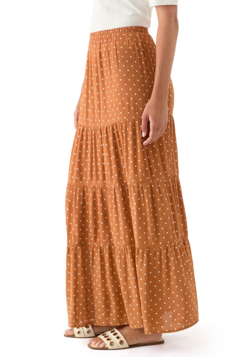 Womens Polka Dot Tiered Maxi Skirt