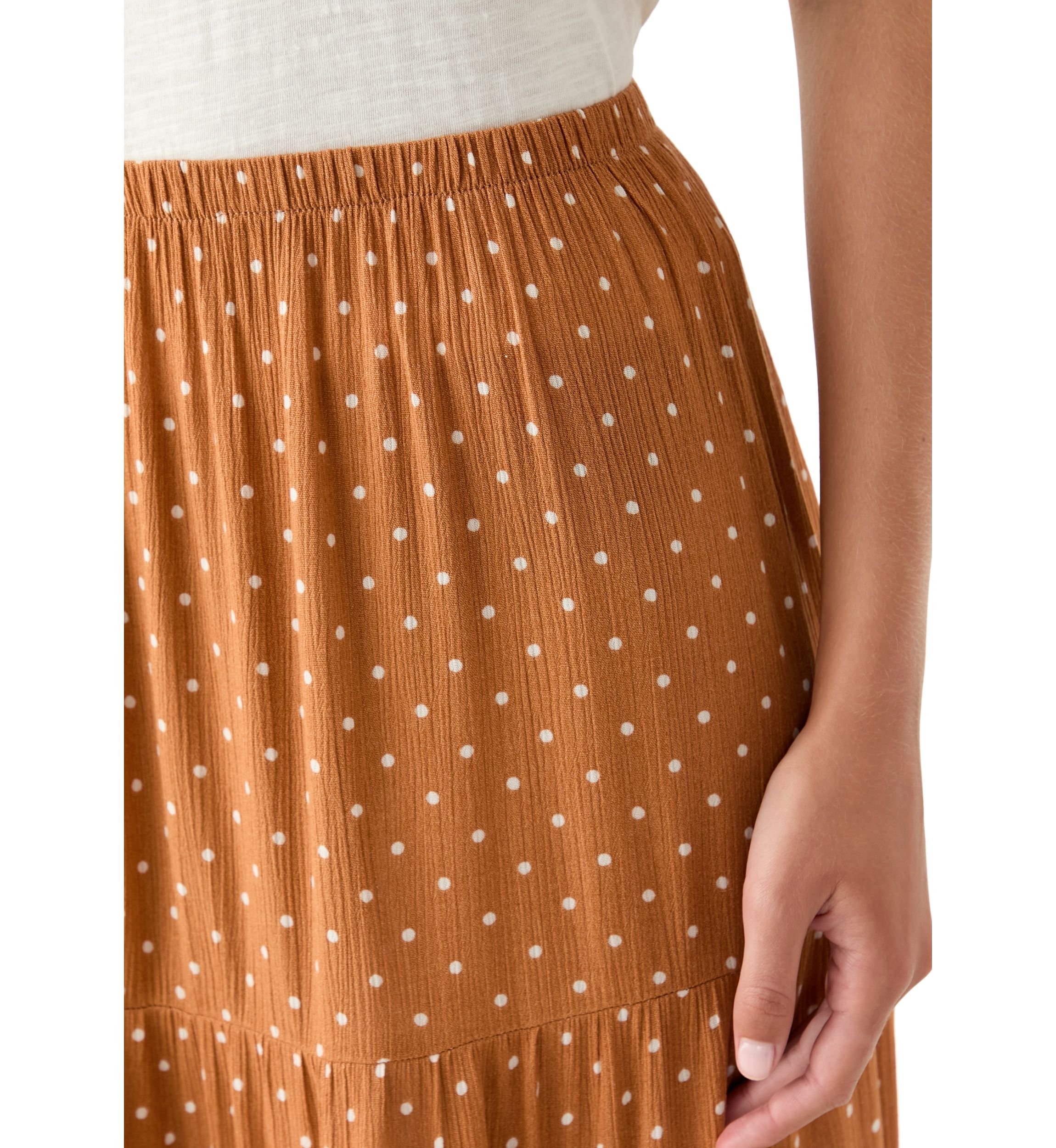 Womens Polka Dot Tiered Maxi Skirt