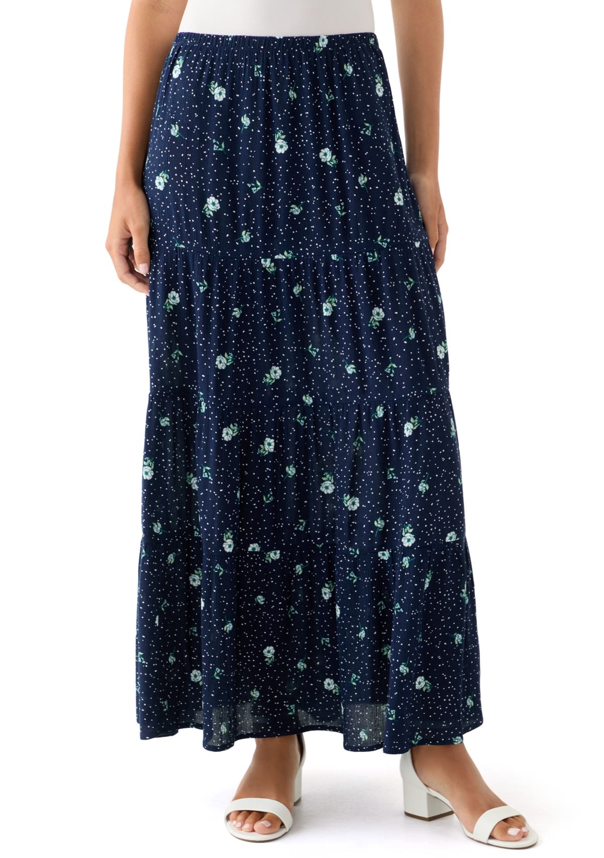 Womens Tiered Printed Maxi Skirt