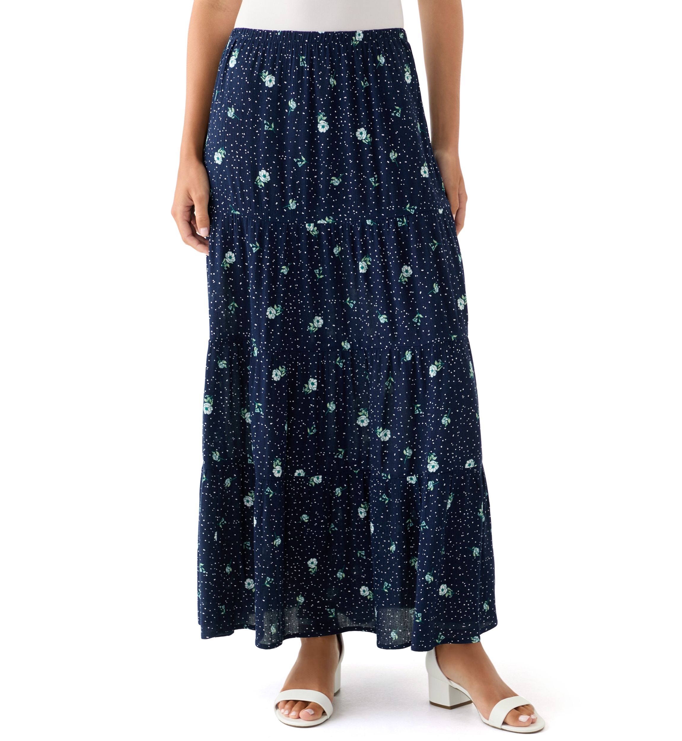 Womens Tiered Printed Maxi Skirt