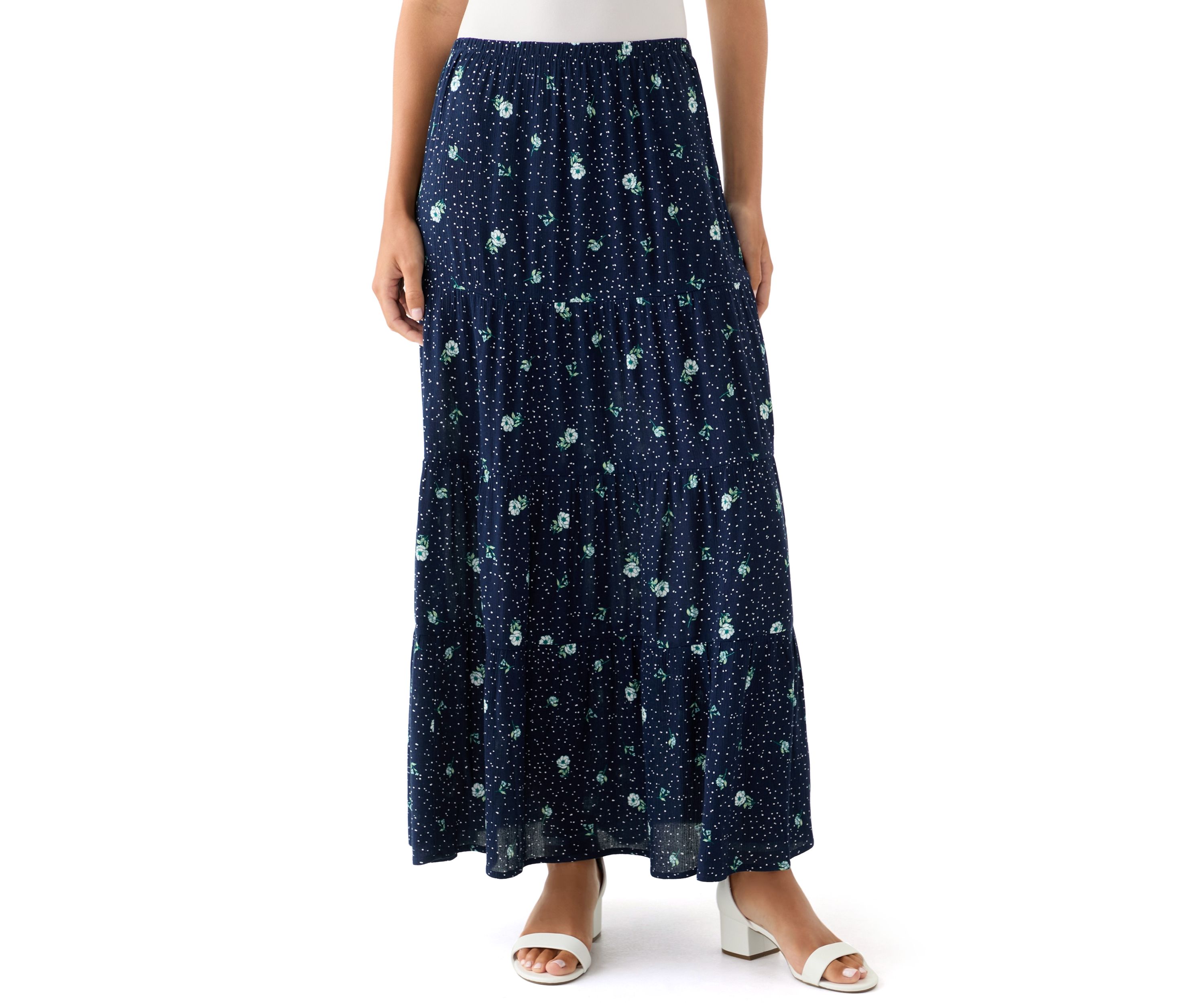 Womens Tiered Printed Maxi Skirt