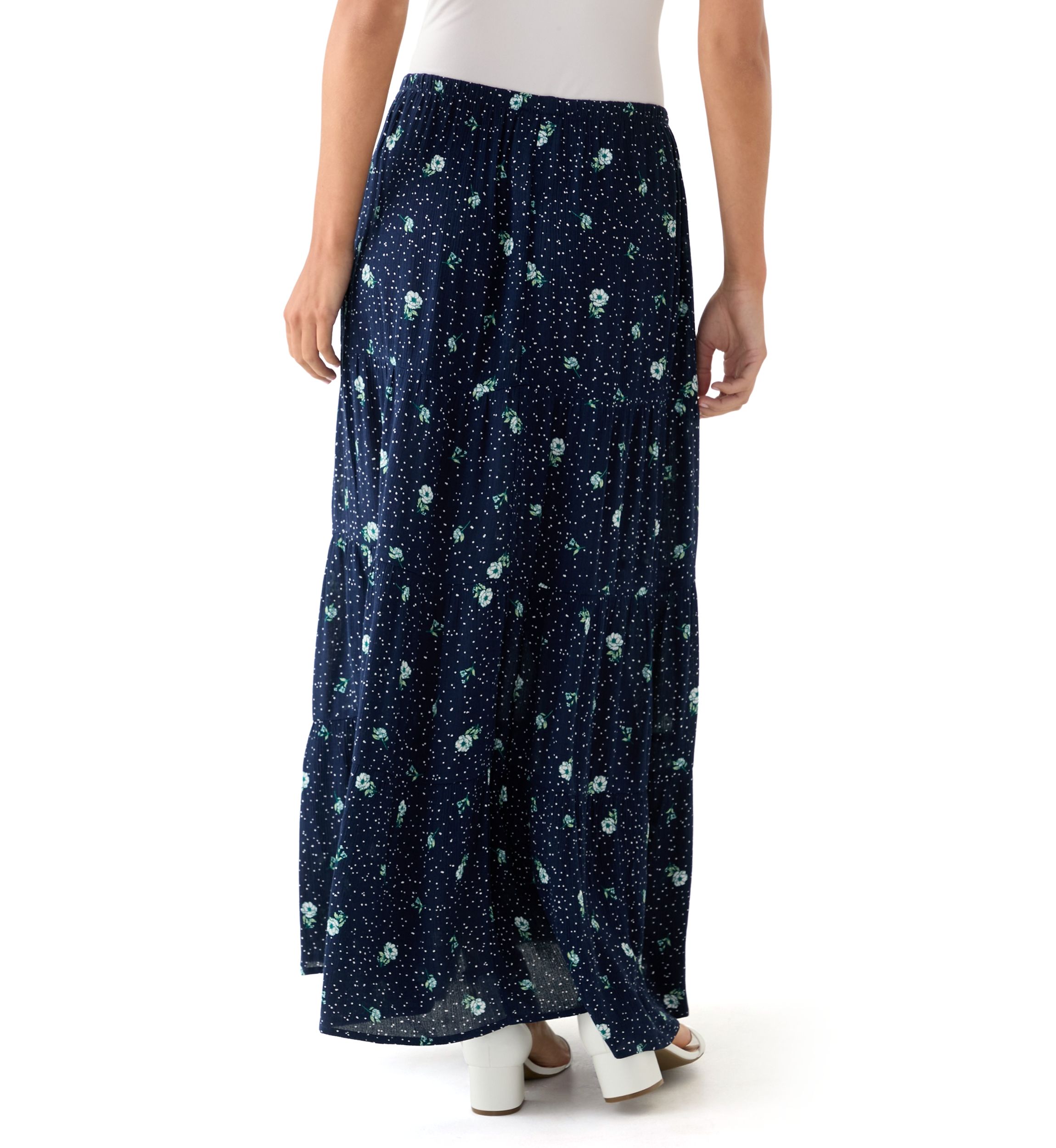 Womens Tiered Printed Maxi Skirt
