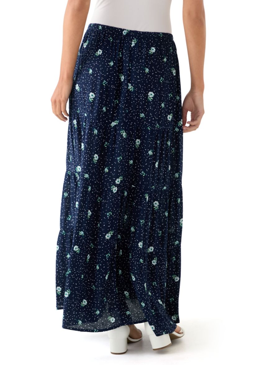 Womens Tiered Printed Maxi Skirt