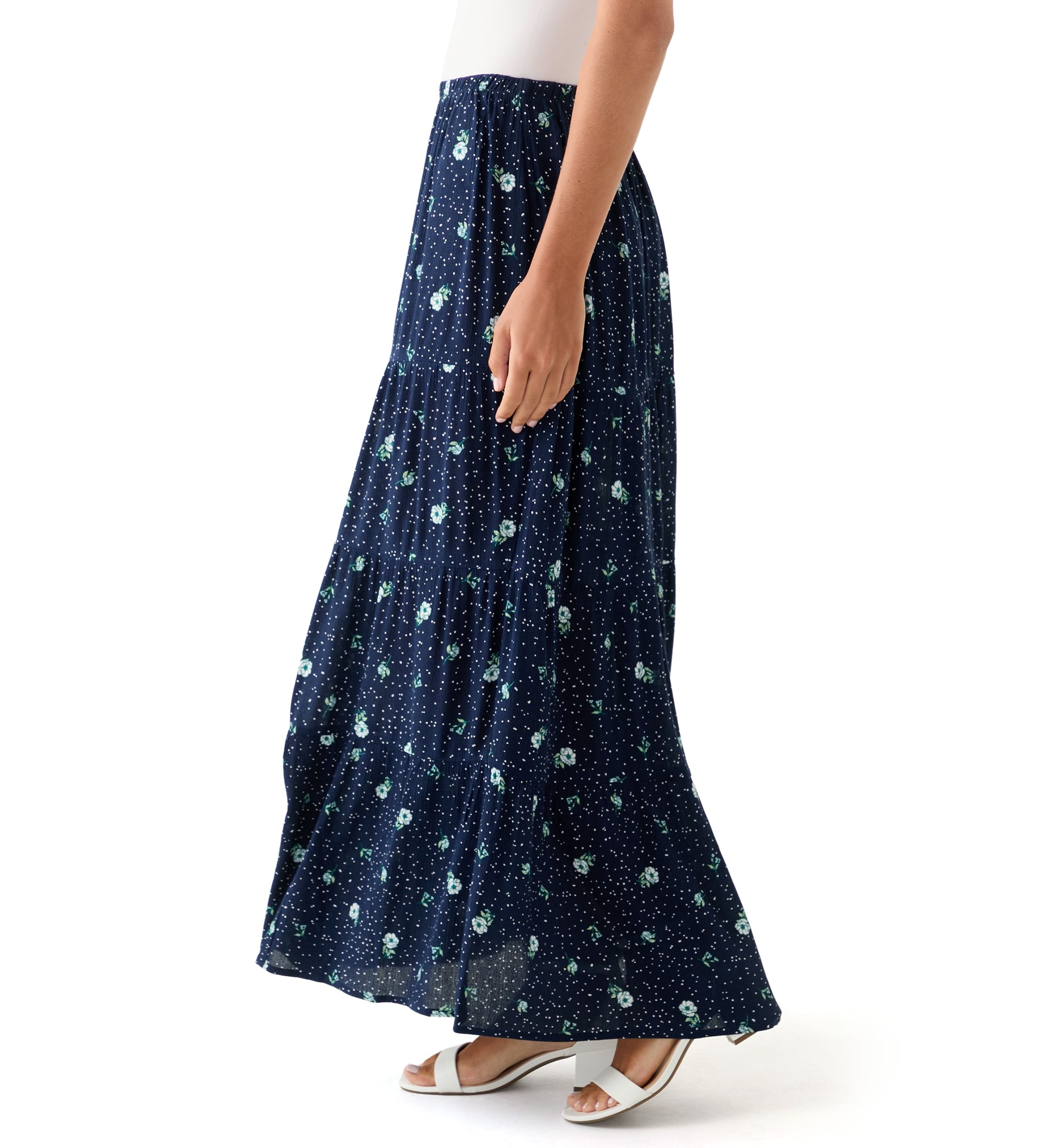 Womens Tiered Printed Maxi Skirt