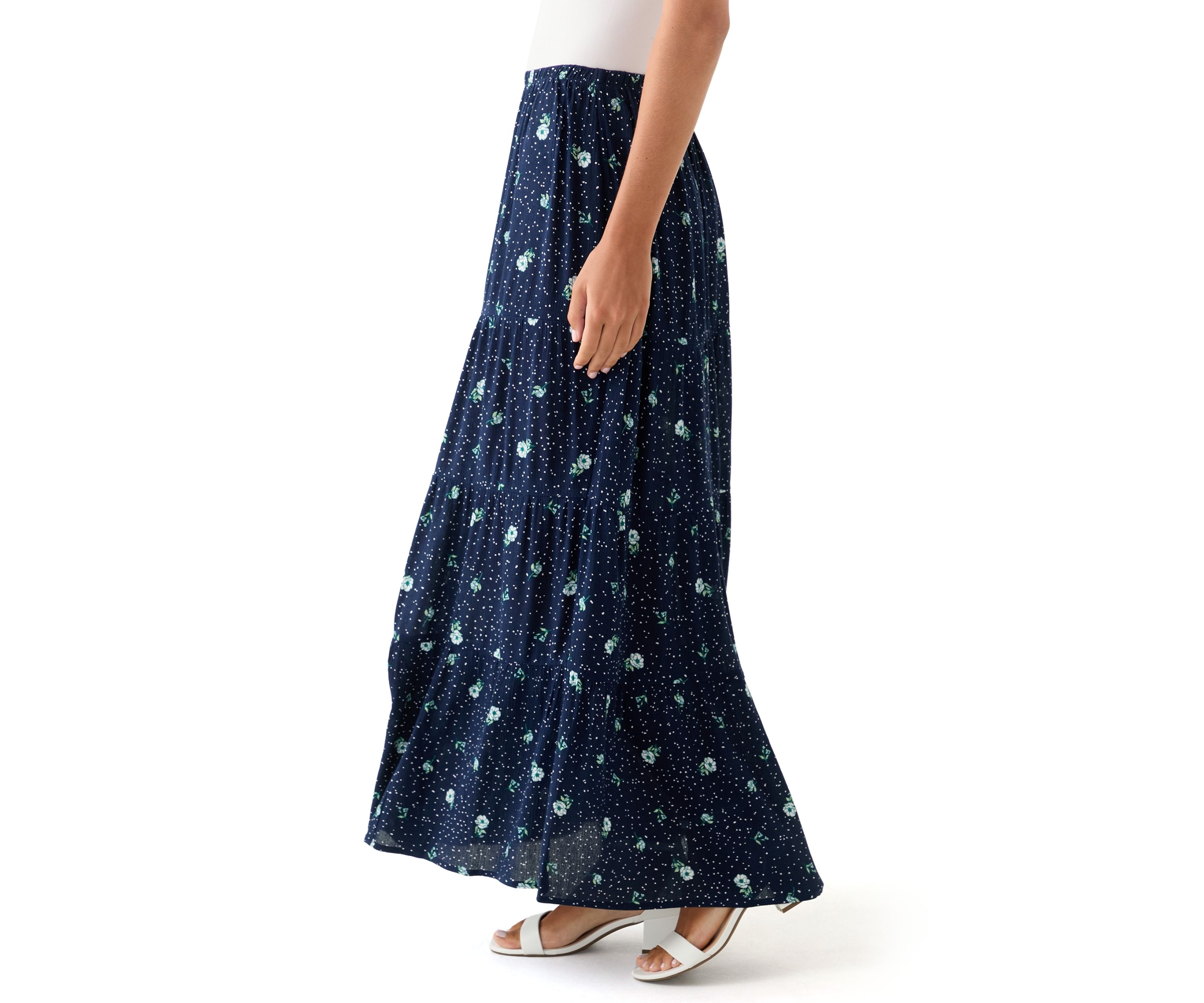 Womens Tiered Printed Maxi Skirt